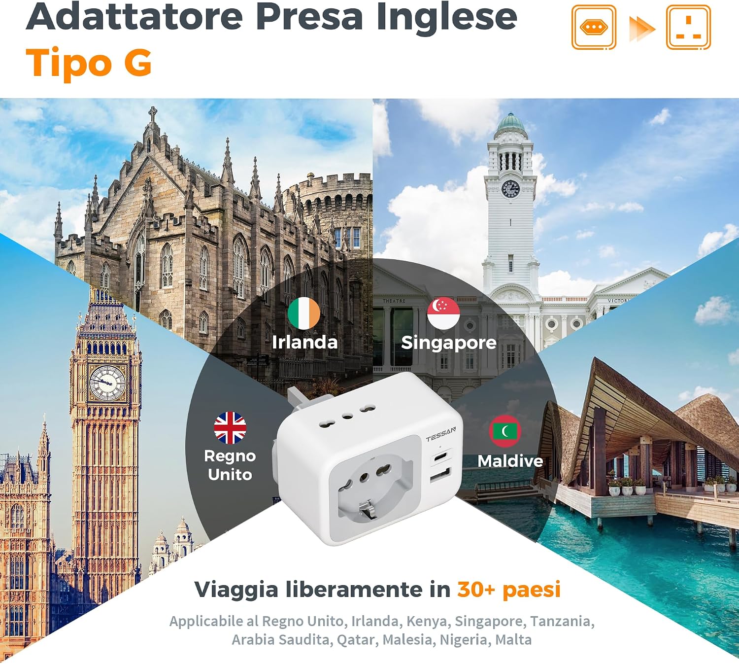 Detalle 2 de TESSAN Adattatore Presa Inglese Tipo G 3250 W