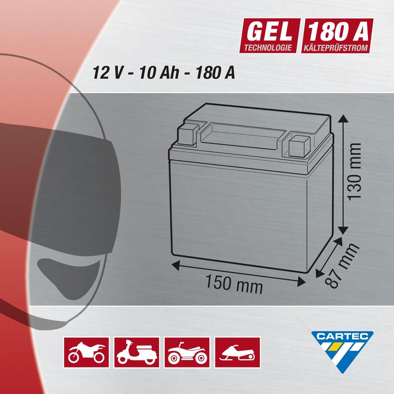 Thumbnail 4 de CARTEC YTX12-BS Gel Motorradbatterie