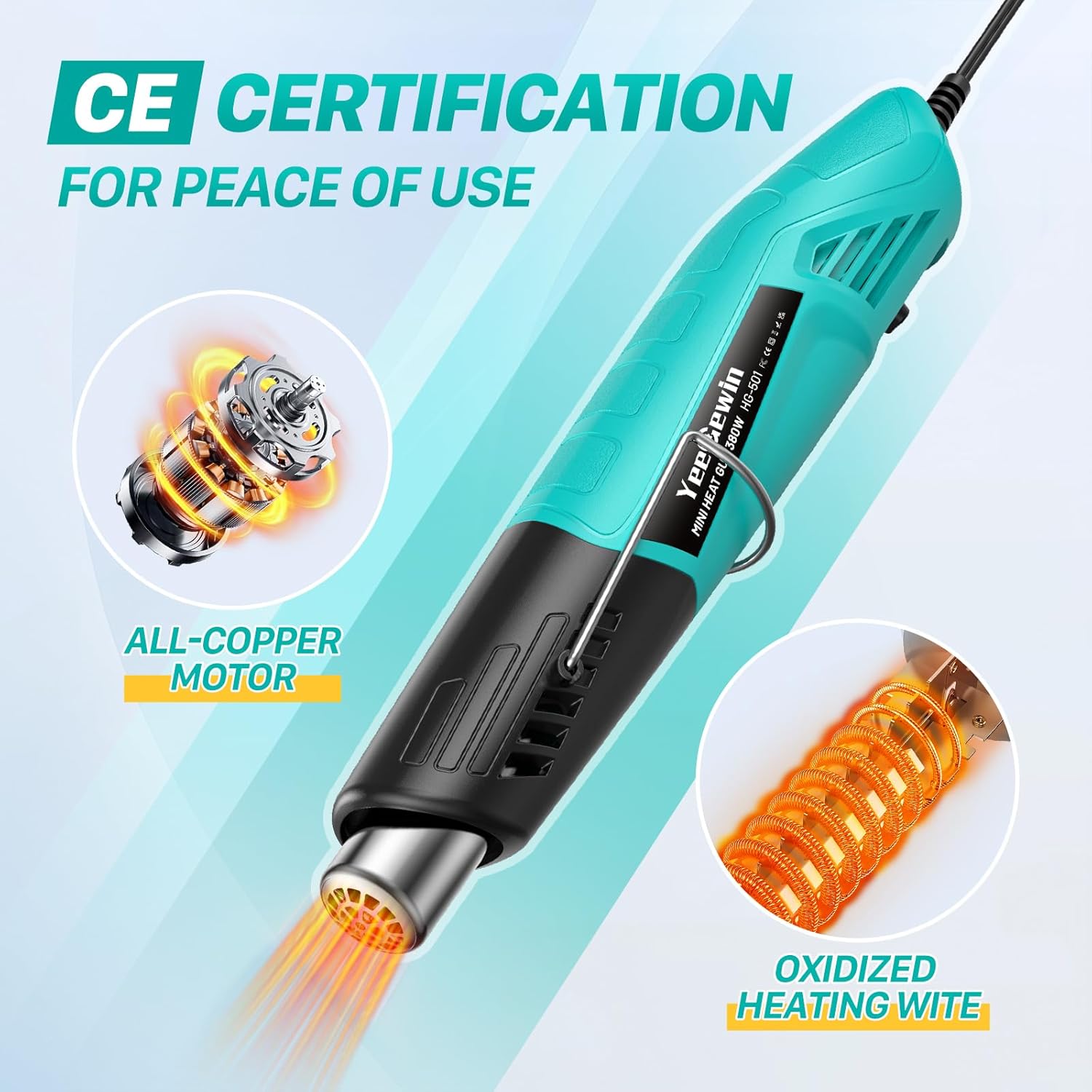 Thumbnail 3 de Yeegewin Dual Temp Heat Gun (249°C–455°C) – 380W mini hot air gun for crafts, shrink wrap and vinyl
