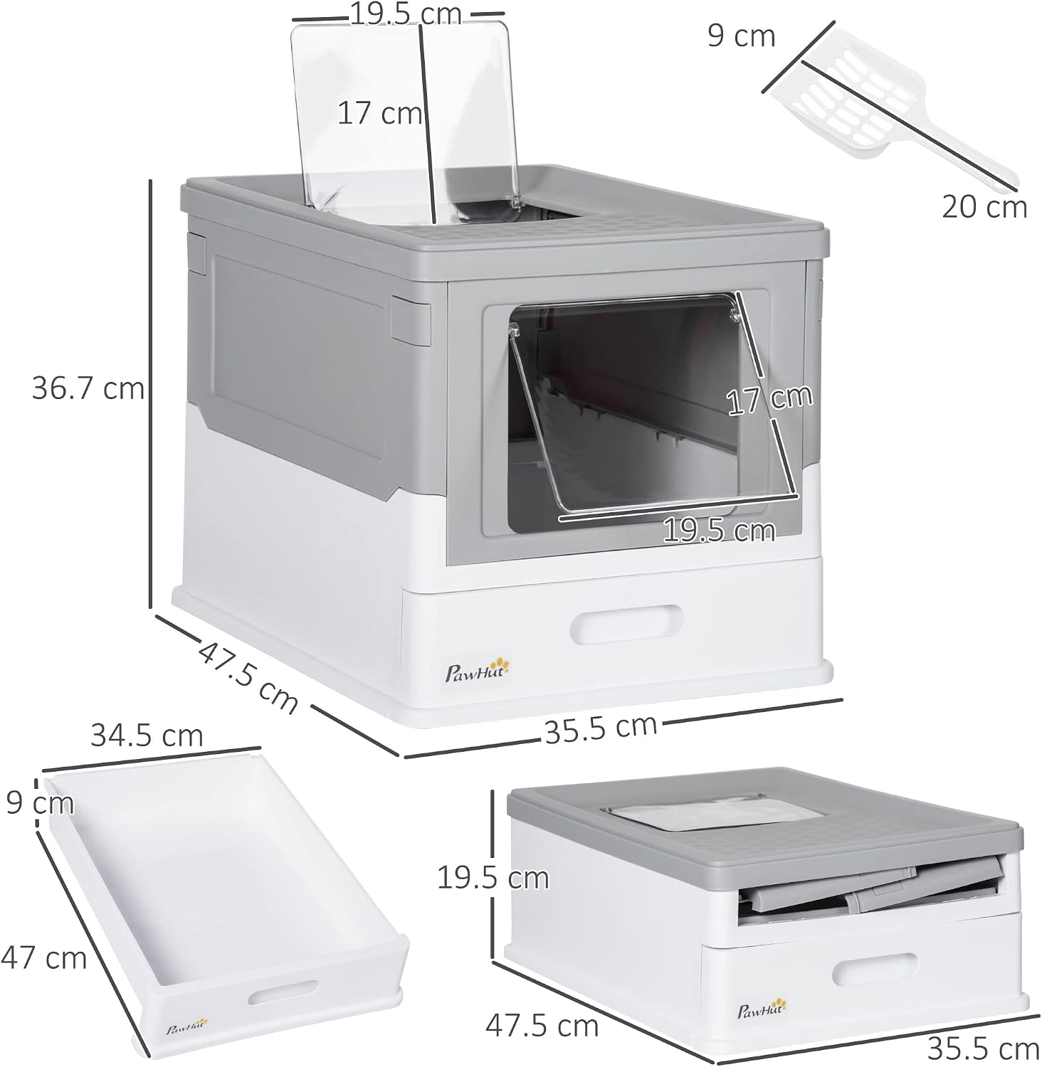 Thumbnail 6 de PawHut Cat Litter Tray with Hood – Enclosed Litter Box with Front Entry, Scoop and Foldable Design