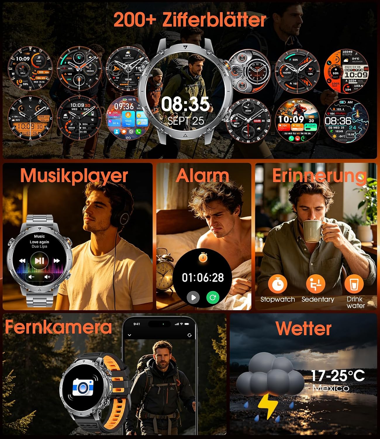 Thumbnail 6 de SUNKTA Herren-Smartwatch mit 1,7″ Display: Viel Akku, Fitness- und Kommunikations-Features