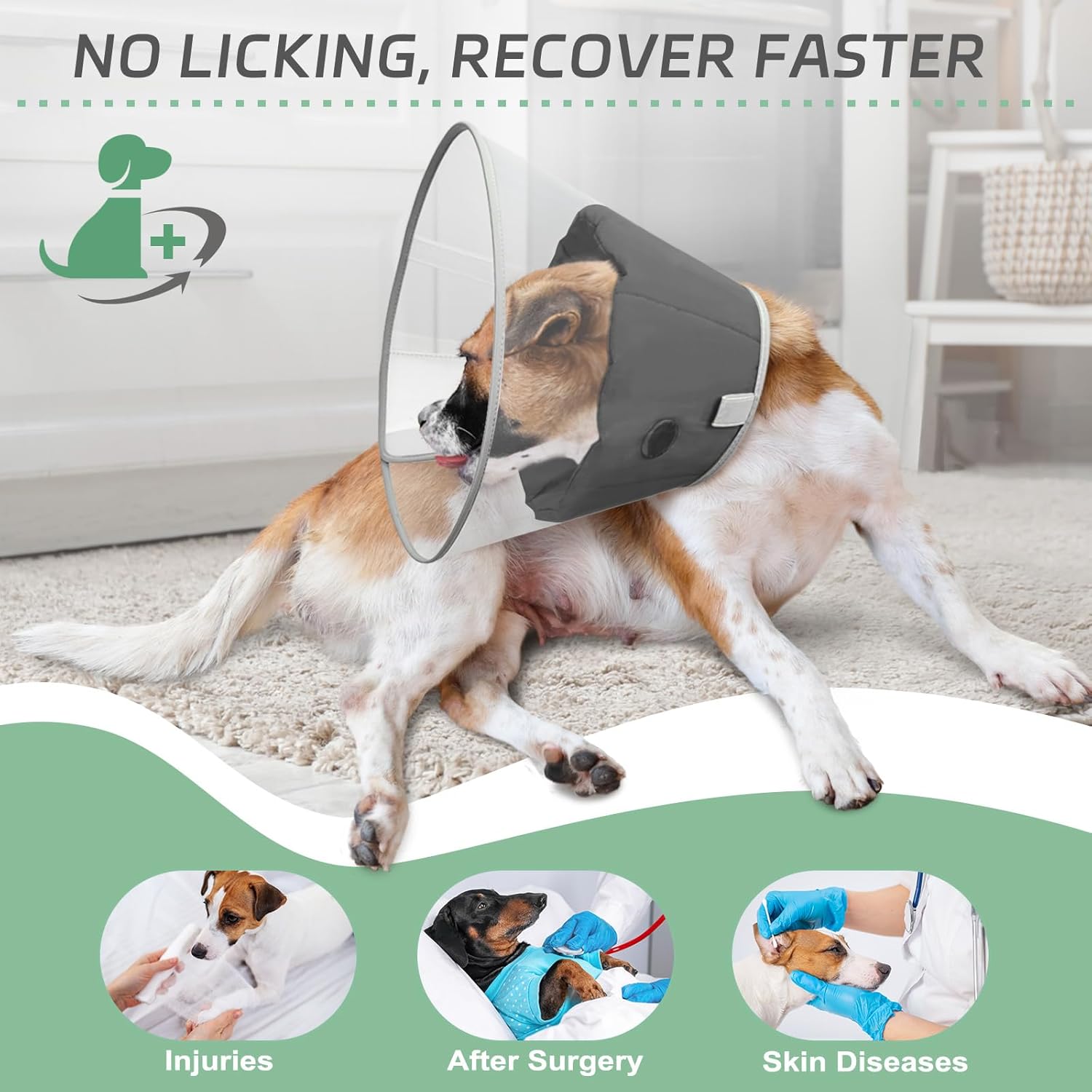 Thumbnail 5 de Supet Soft-Pad Cone Collar for Dogs (XS) – Clear Elizabethan Recovery Cone with Adjustable Fit