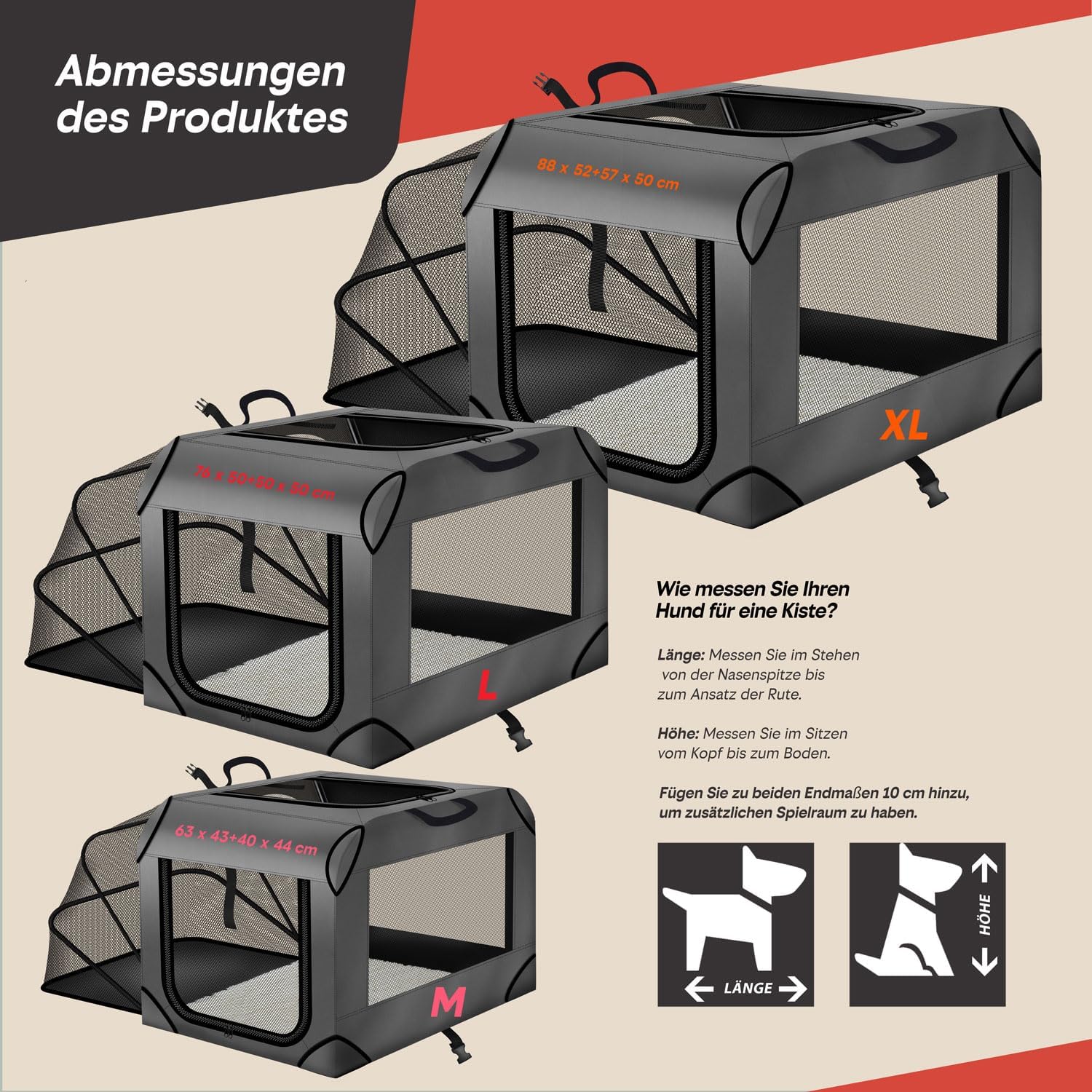 Thumbnail 1 de Cage de Transport pour Chien - Sac pliable 63 x 43 x 40 cm, respirante et imperméable