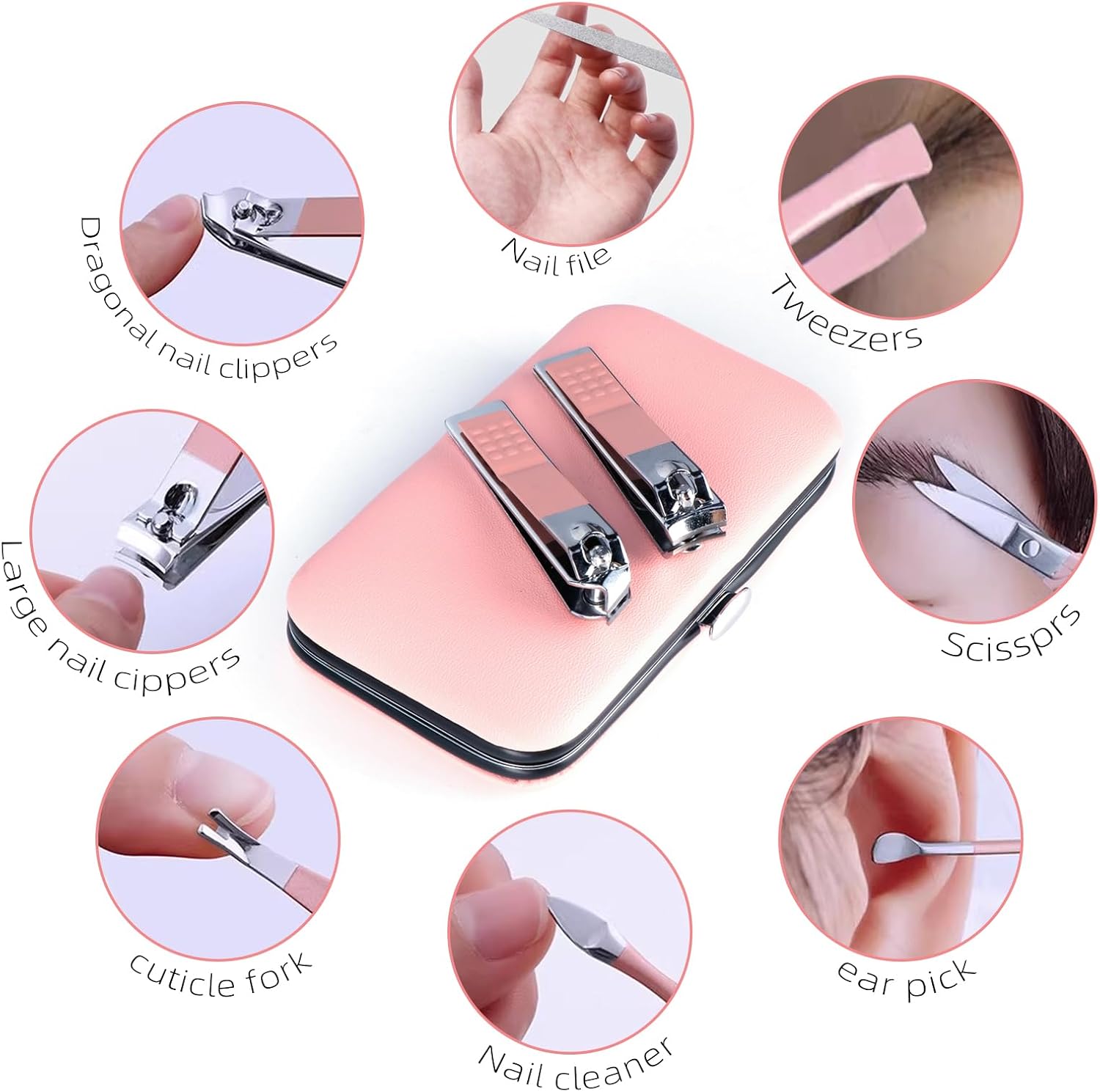 Detalle 1 de RedFlow SF20231108 8-Piece Manicure Set with Pink Travel Case