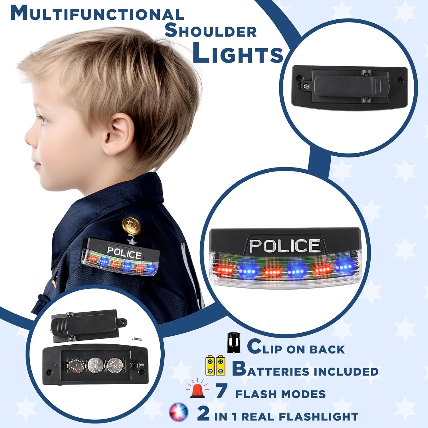 Detalle 2 de Tepsmigo Police Costume for Kids, Medium 5–7, with Light-Up Accessories