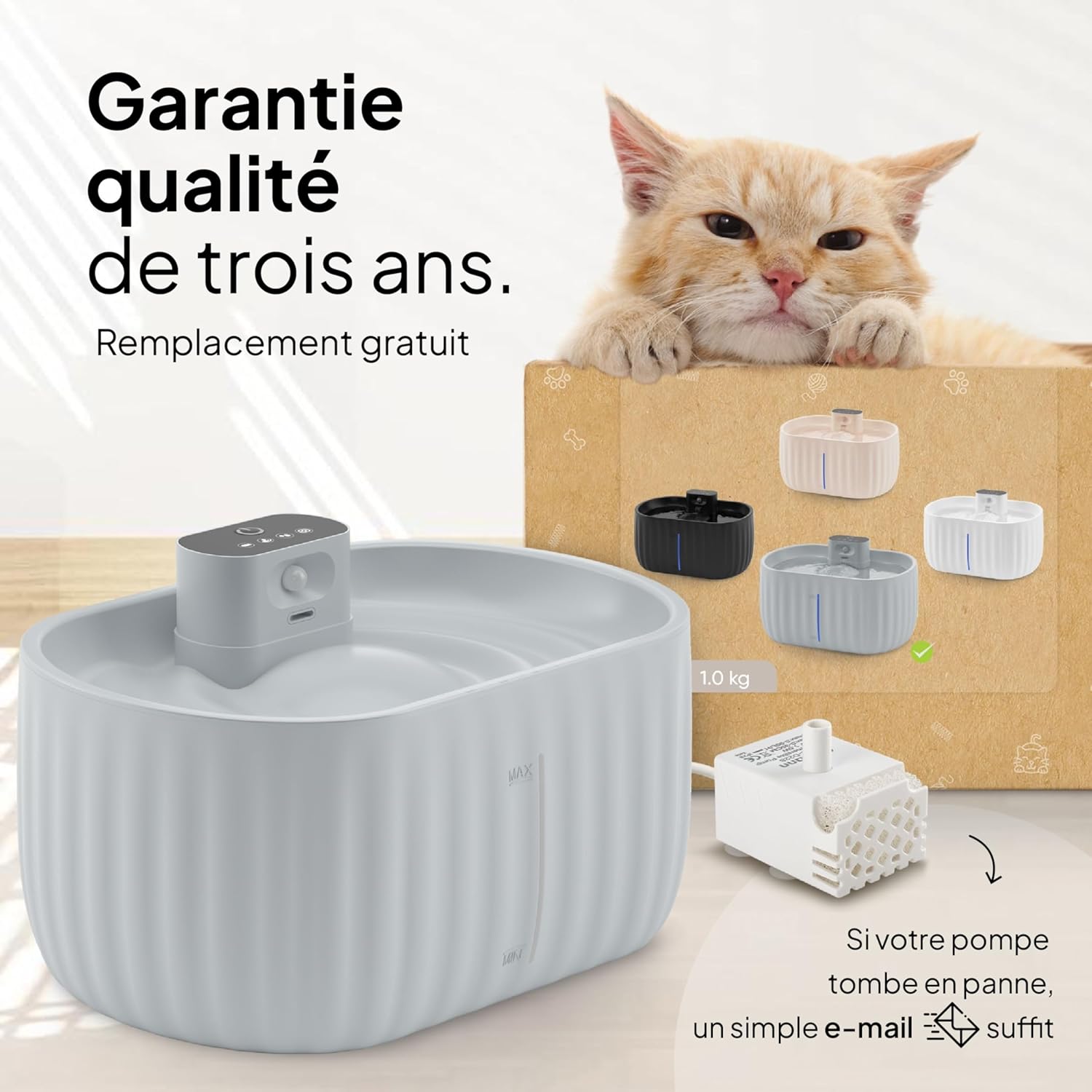 Thumbnail 6 de Pretty Paw fontaine à eau pour chat sans fil 3L Aqua Sense (gris) avec détecteur de mouvement