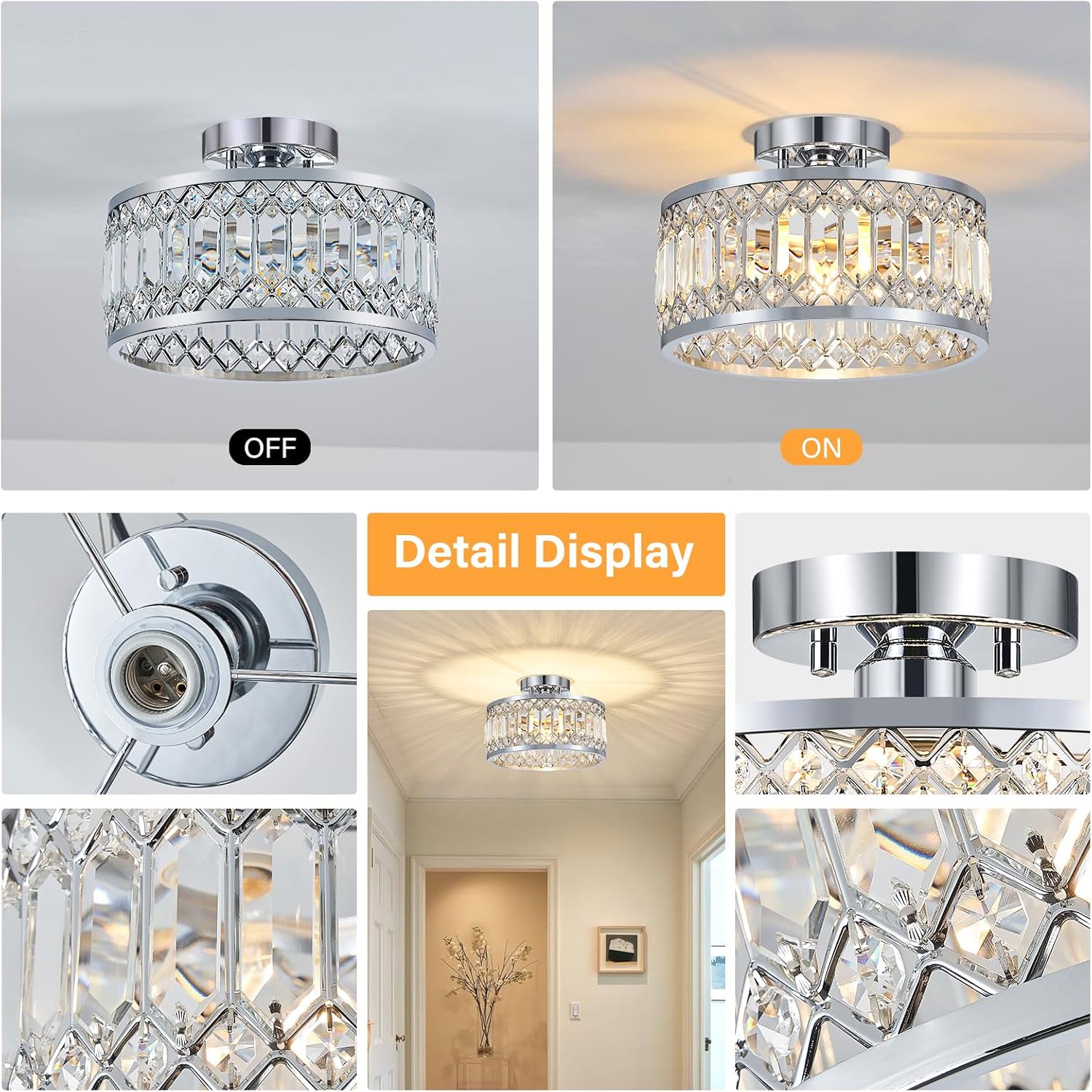 Thumbnail 6 de YURNYQ Crystal Ceiling Light 11.4 in