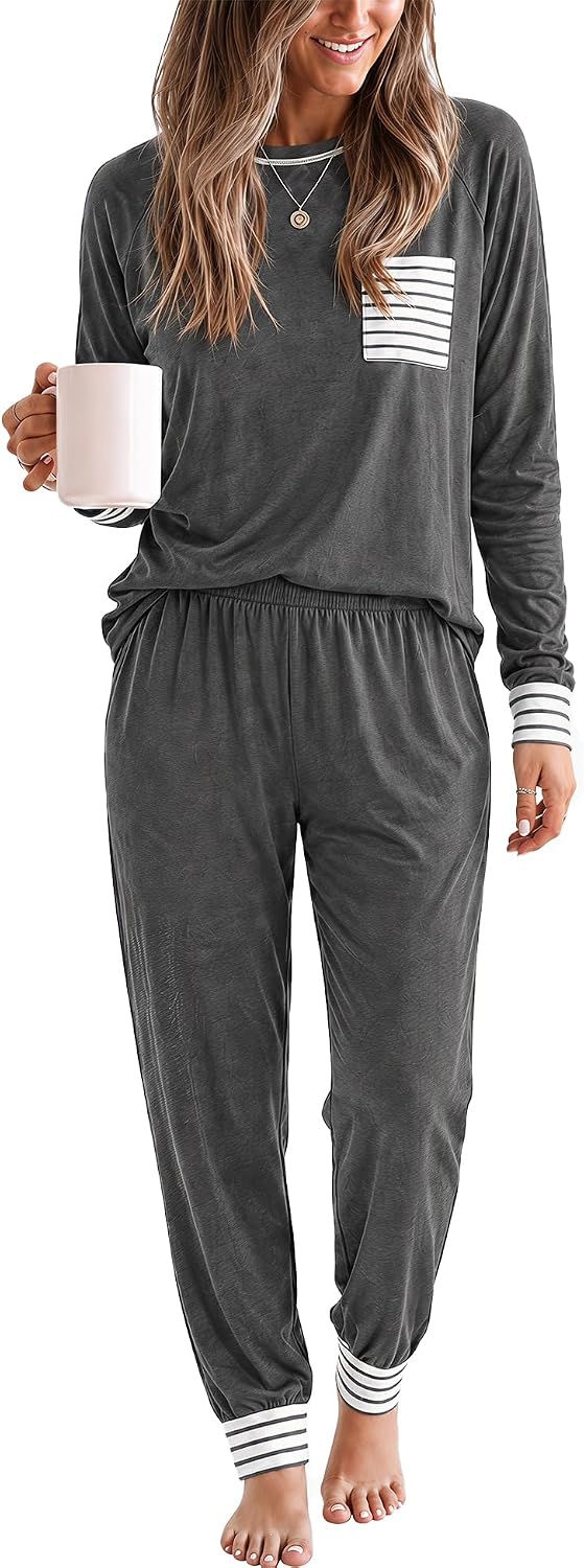 Detalle de SWOMOG Women’s Modal Pajama Set with Long-Sleeve Top and Pants