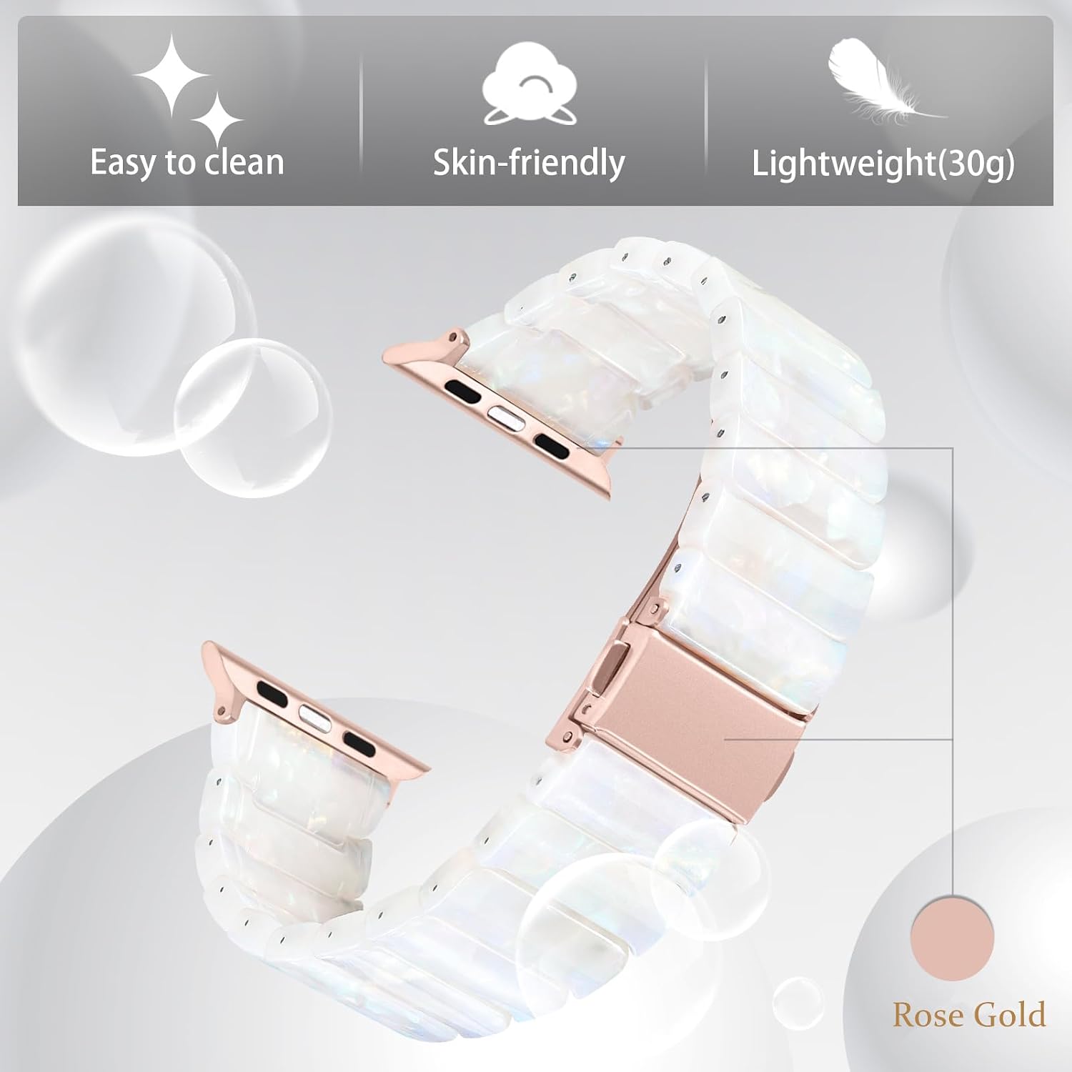 Detalle de V-MORO Resin Band for Apple Watch (41/40/38mm & 42mm) – Aurora White