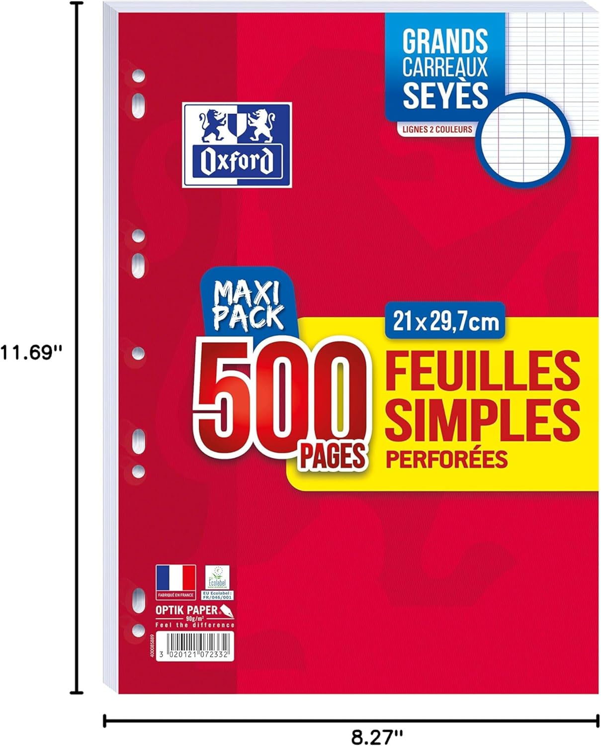 Thumbnail 4 de OXFORD Feuilles Simples A4 Seyès Grands Carreaux – 500 pages