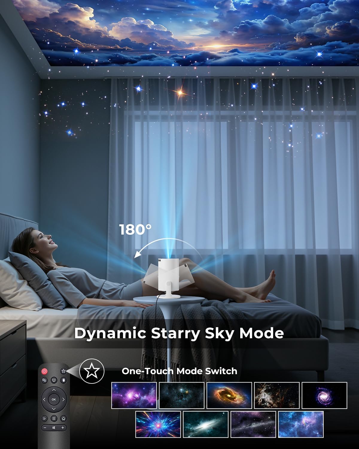 Thumbnail 4 de Mini Portable Projector with Wi‑Fi, Bluetooth, Built‑In Apps, 180° Rotation, Auto Keystone (Supports 4K/1080p)