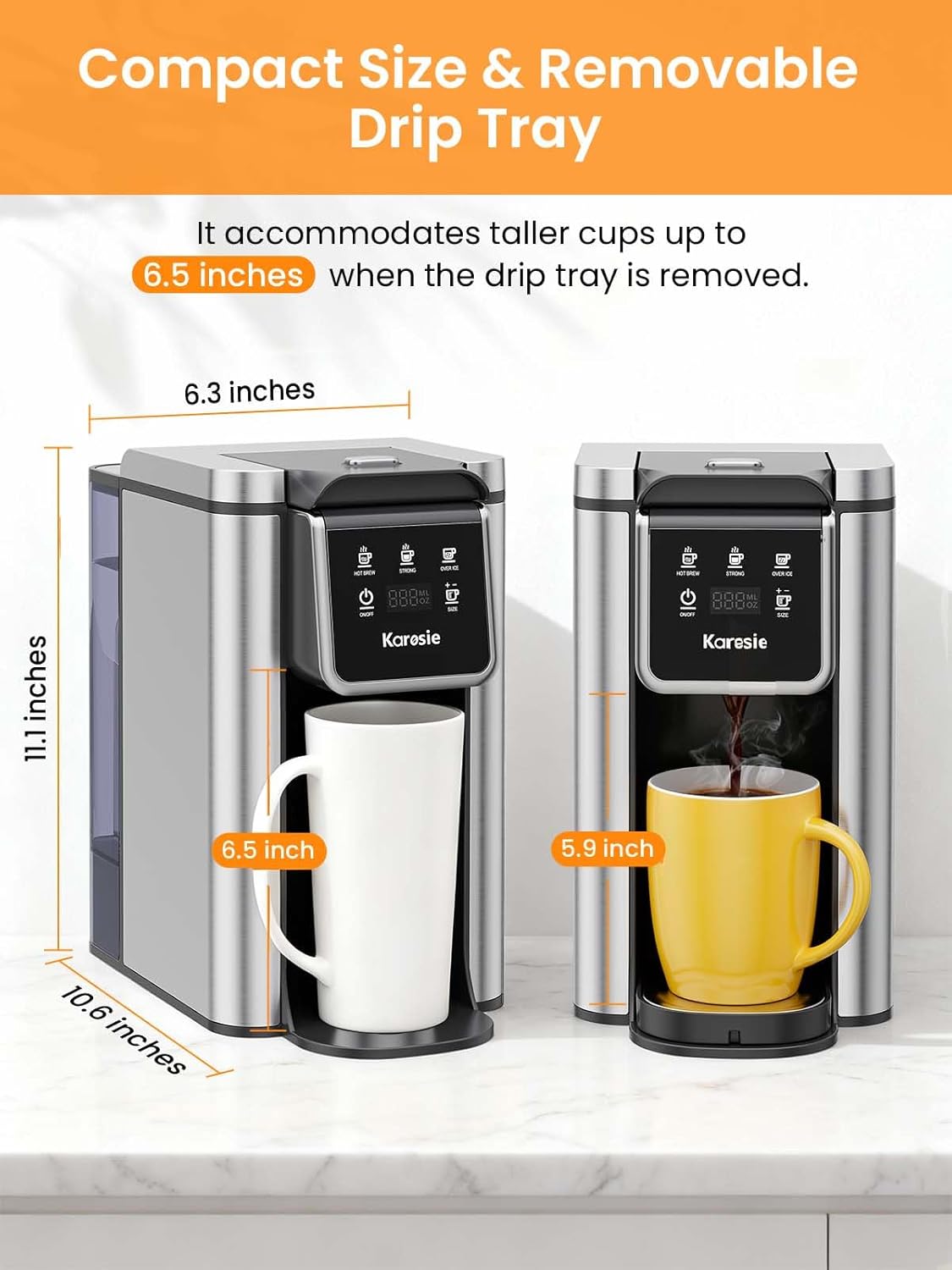 Thumbnail 1 de Karosie K Cup Coffee Maker (Hot & Iced) for K Pods and Grounds, 6–14 Oz, 50oz Removable Tank