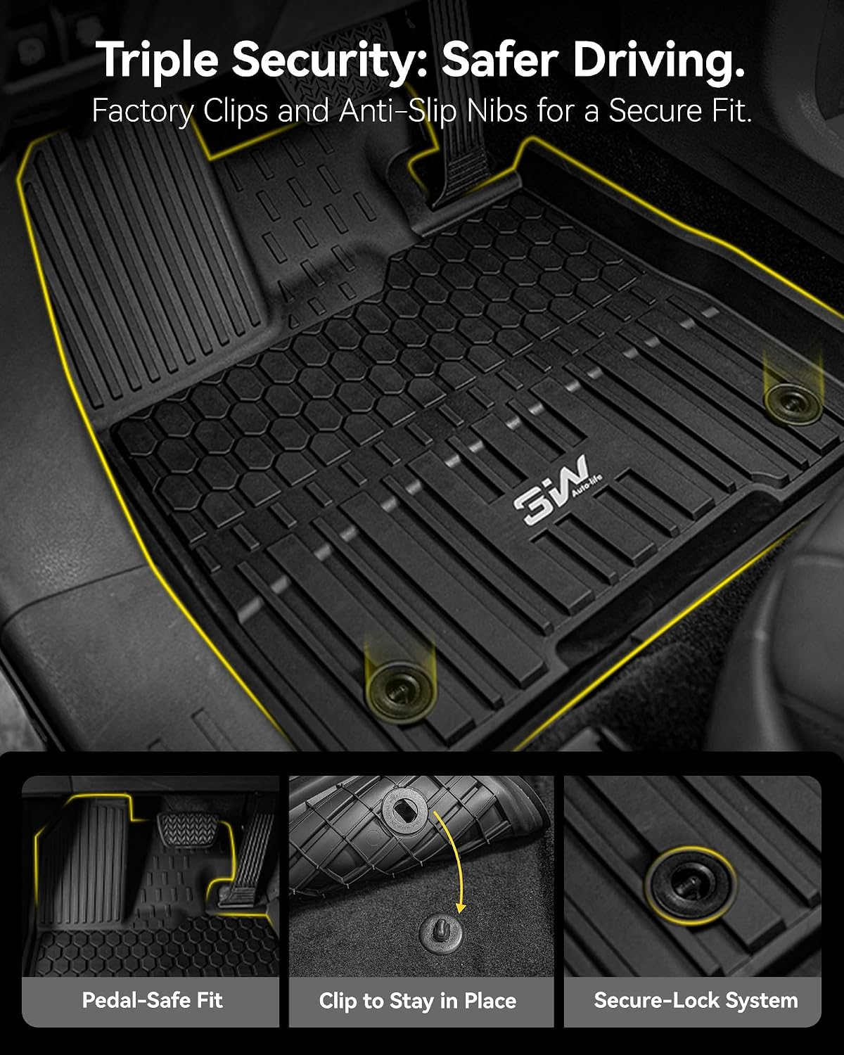 Thumbnail 6 de 3W All-Weather Floor Mats & Trunk Mat for Toyota Sienna (2021–2026, 8-Seat LE/XLE) – Custom Fit in Black