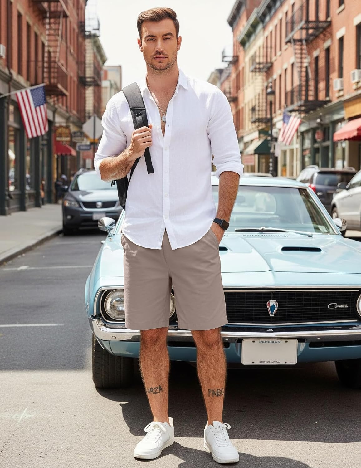 Detalle de COOFANDY Men's Casual Cotton Shorts with Elastic Drawstring Waist