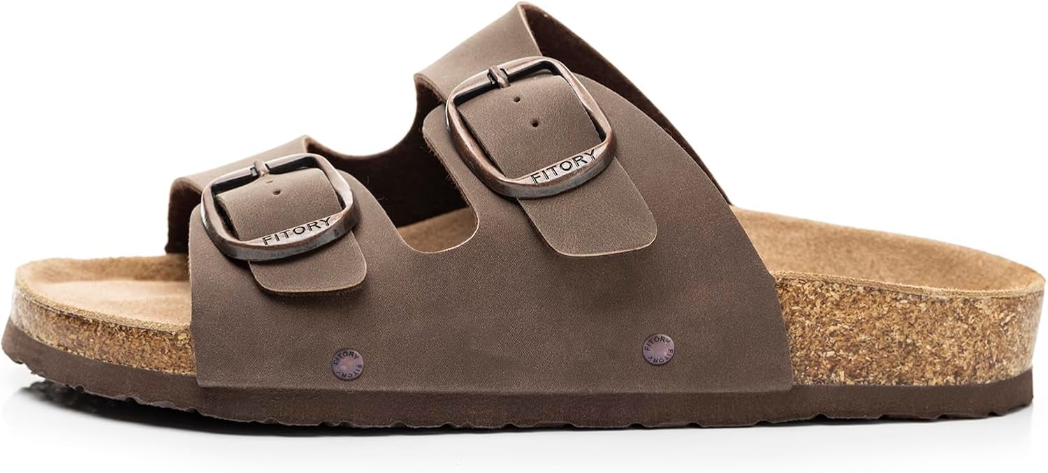 Detalle de FITORY Womens Flat Sandals with Cork Footbed, Open-Toe Slide Sandals (Adjustable, Slip-On)