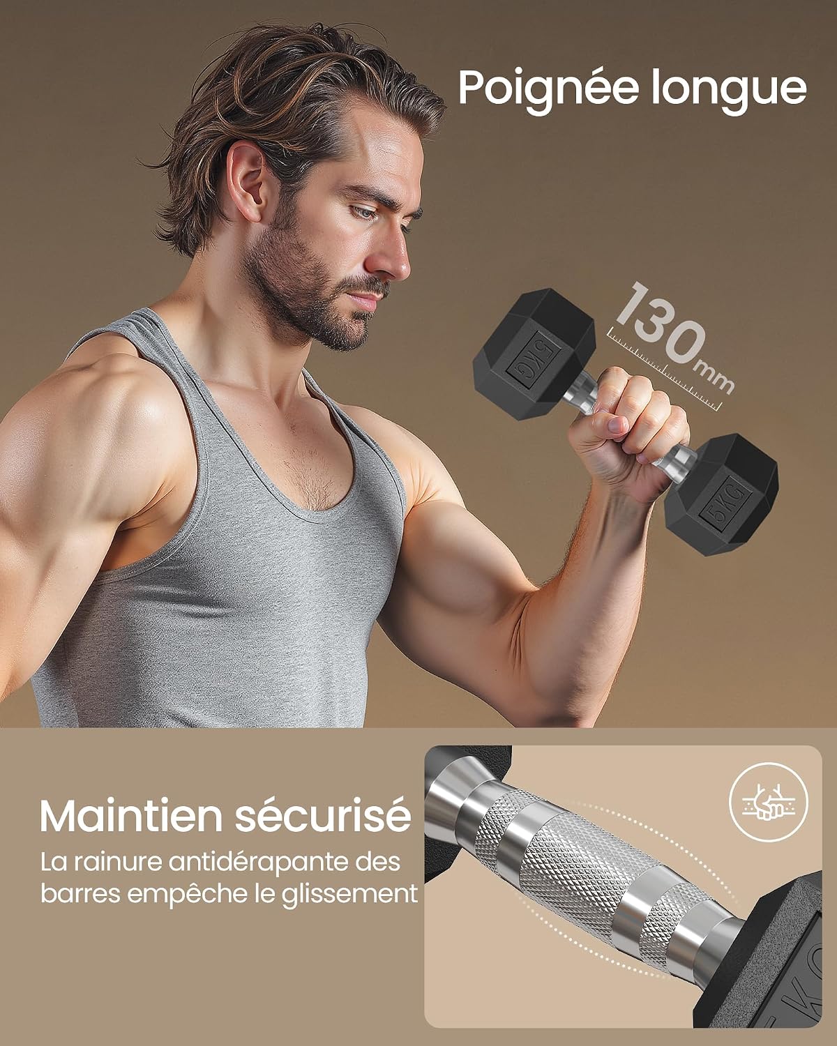Detalle 2 de SONGMICS Ensemble de 2 haltères hexagonaux pour musculation 🏋
