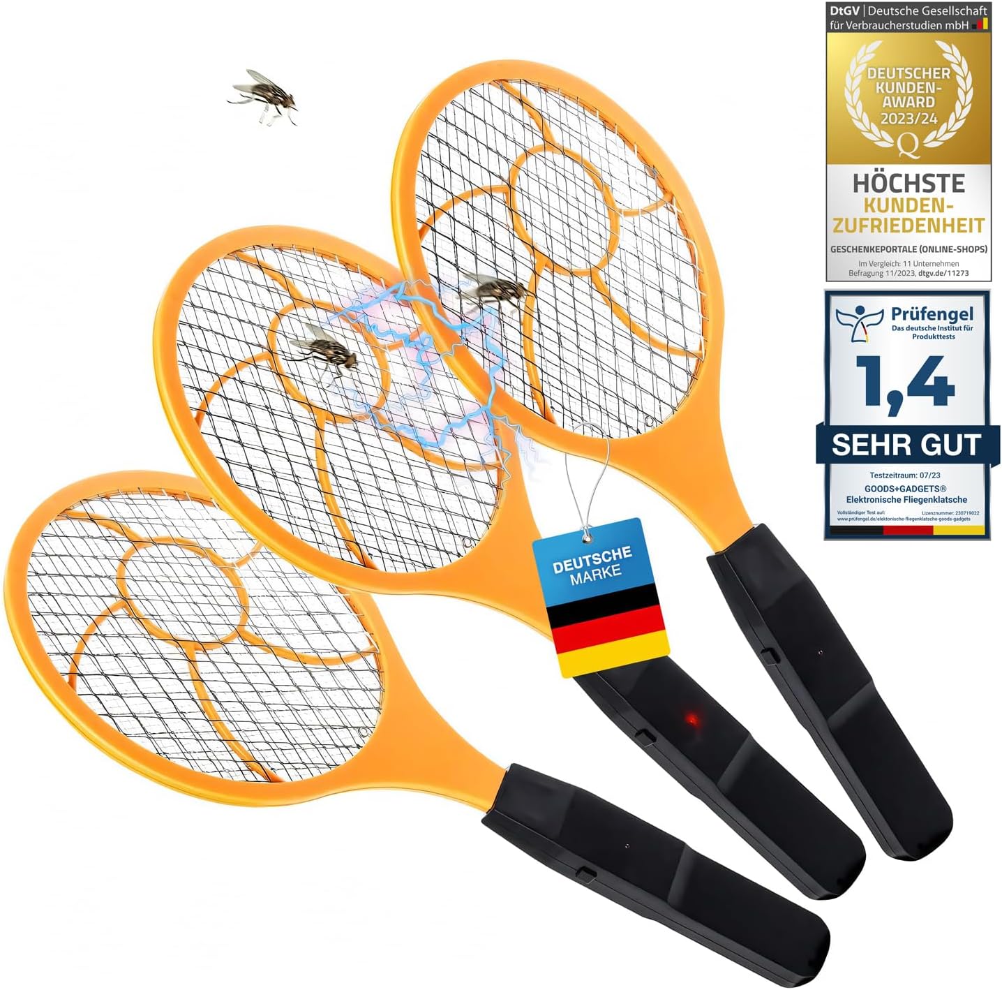 Detalle de GOODS+GADGETS Fly Zapper – Elektrische Fliegenklatsche & Mückenfänger (Set: 3 Stück)