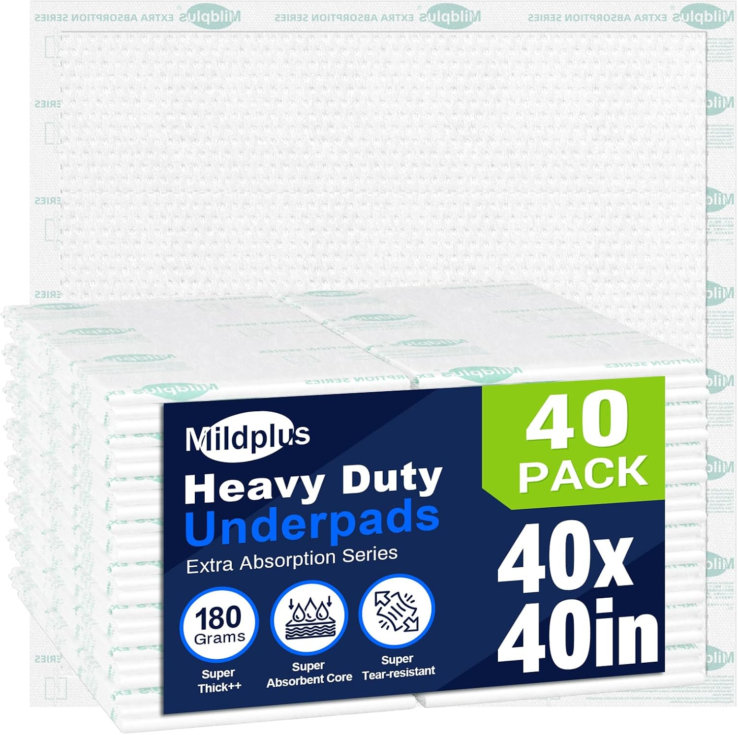 Detalle de Heavy Duty Underpads 40x40 Inches with Extra Absorption and Strong Backing (100x100 cm) — 40 Count