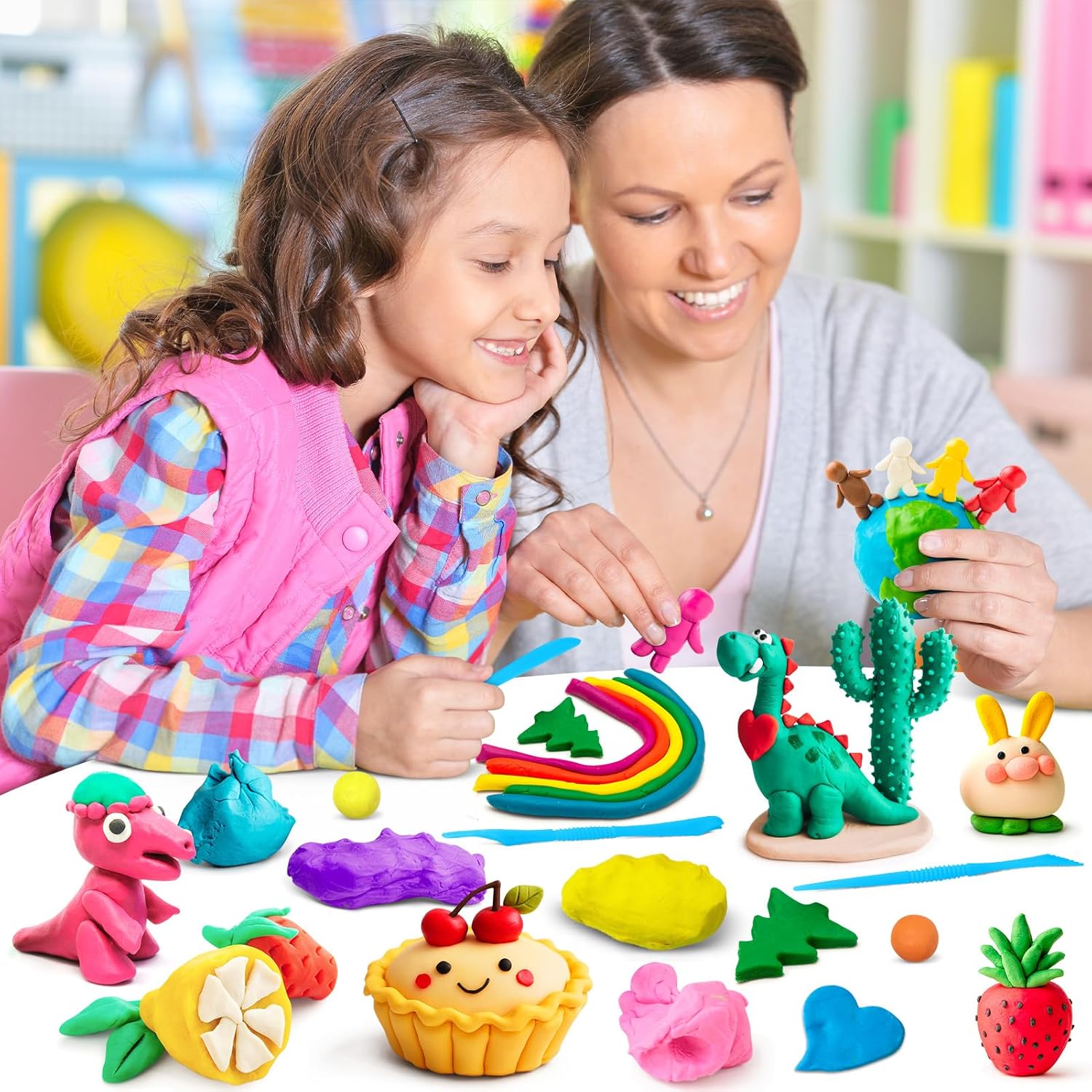 Thumbnail 6 de FENSHWIN Modelliermasse lufttrocknend – Set mit 52 Farben und Lufttrockner Magic Knete für Kinder