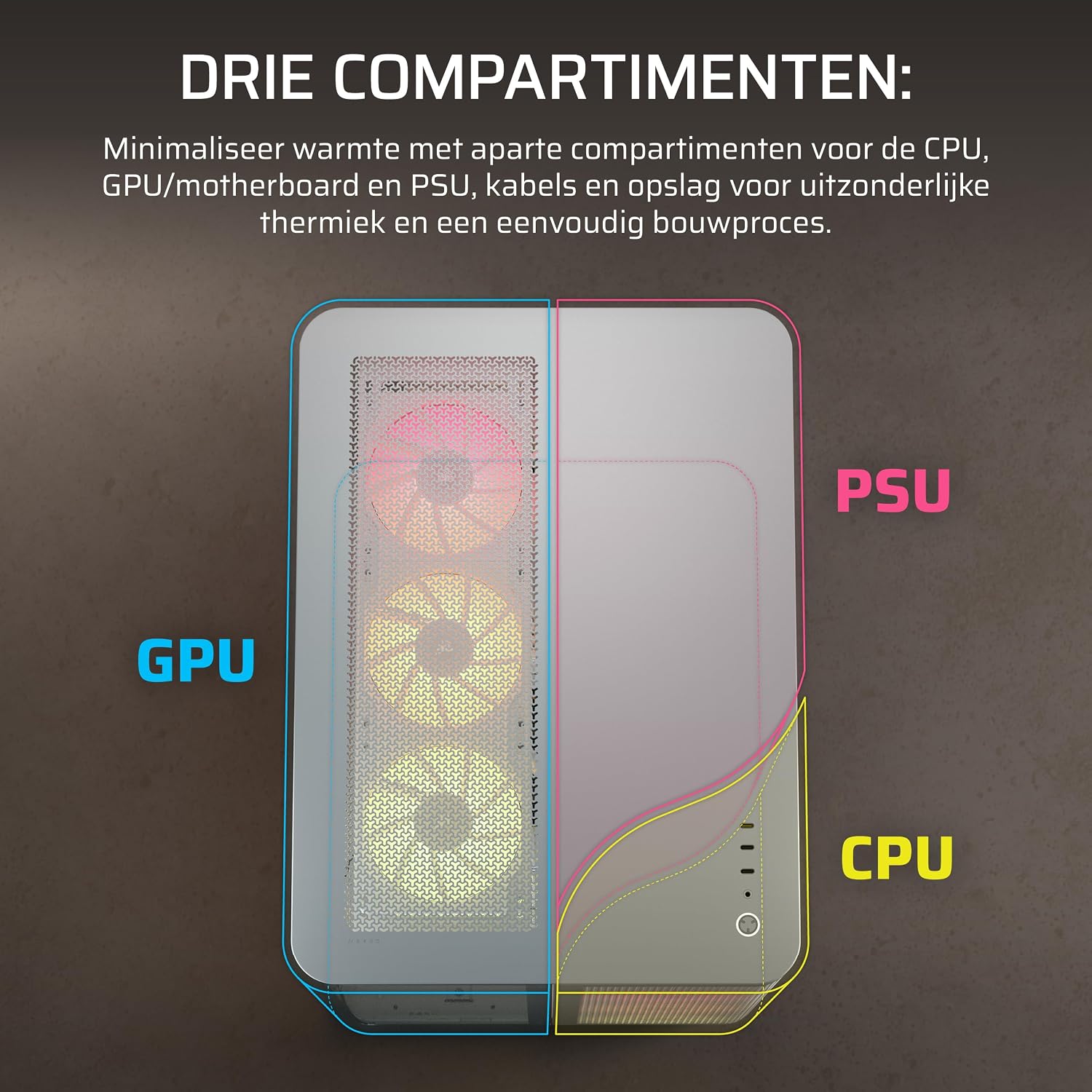 Thumbnail 2 de CORSAIR AIR 5400 CC-9011321-WW miditower pc-behuizing, wit met drie kamers en RGB