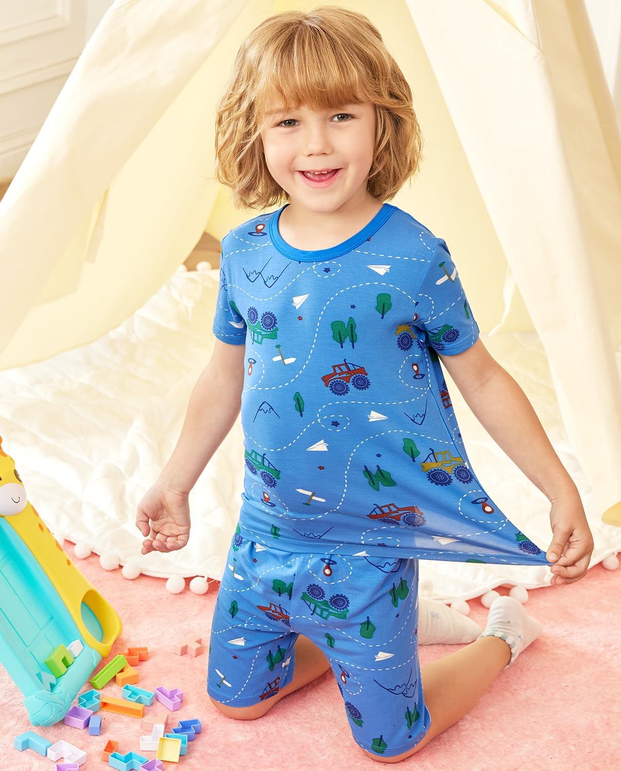 Thumbnail 3 de babee Reshinee Bamboo Viscose Toddler Pajamas Set (2-Piece) — Short-Sleeve & Short Pants, 12M-8Y Snug Fit