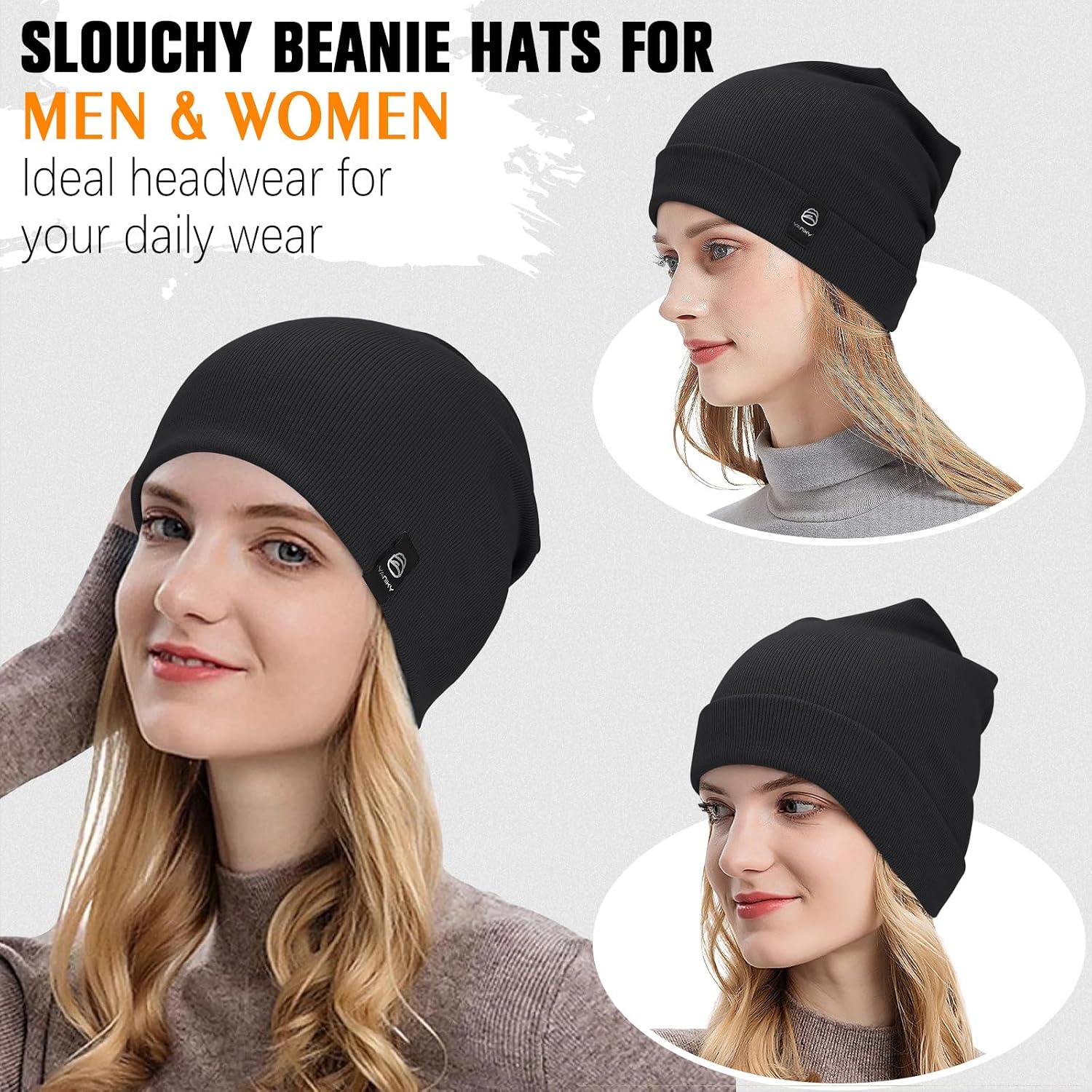 Detalle de YANIKY leichte Beanie-Mütze aus Baumwolle (93% Baumwolle, 7% Elastan) – Unisex Slouch Longbeanie für alle Jahreszeiten