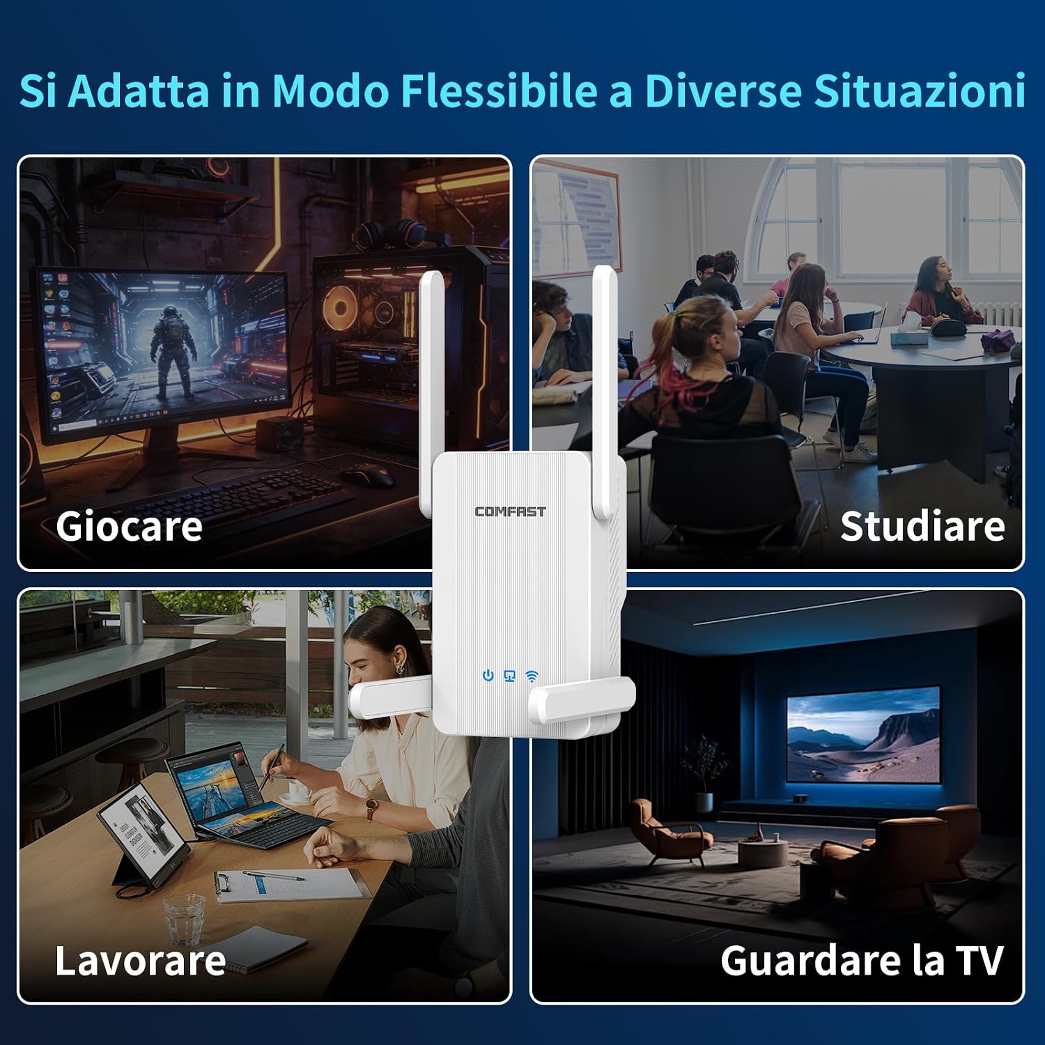 Thumbnail 6 de COMFAST Ripetitore WiFi 2700Mbps Wi‑Fi 6 Dual Band con 4 Antenne e Porta Gigabit LAN/WAN