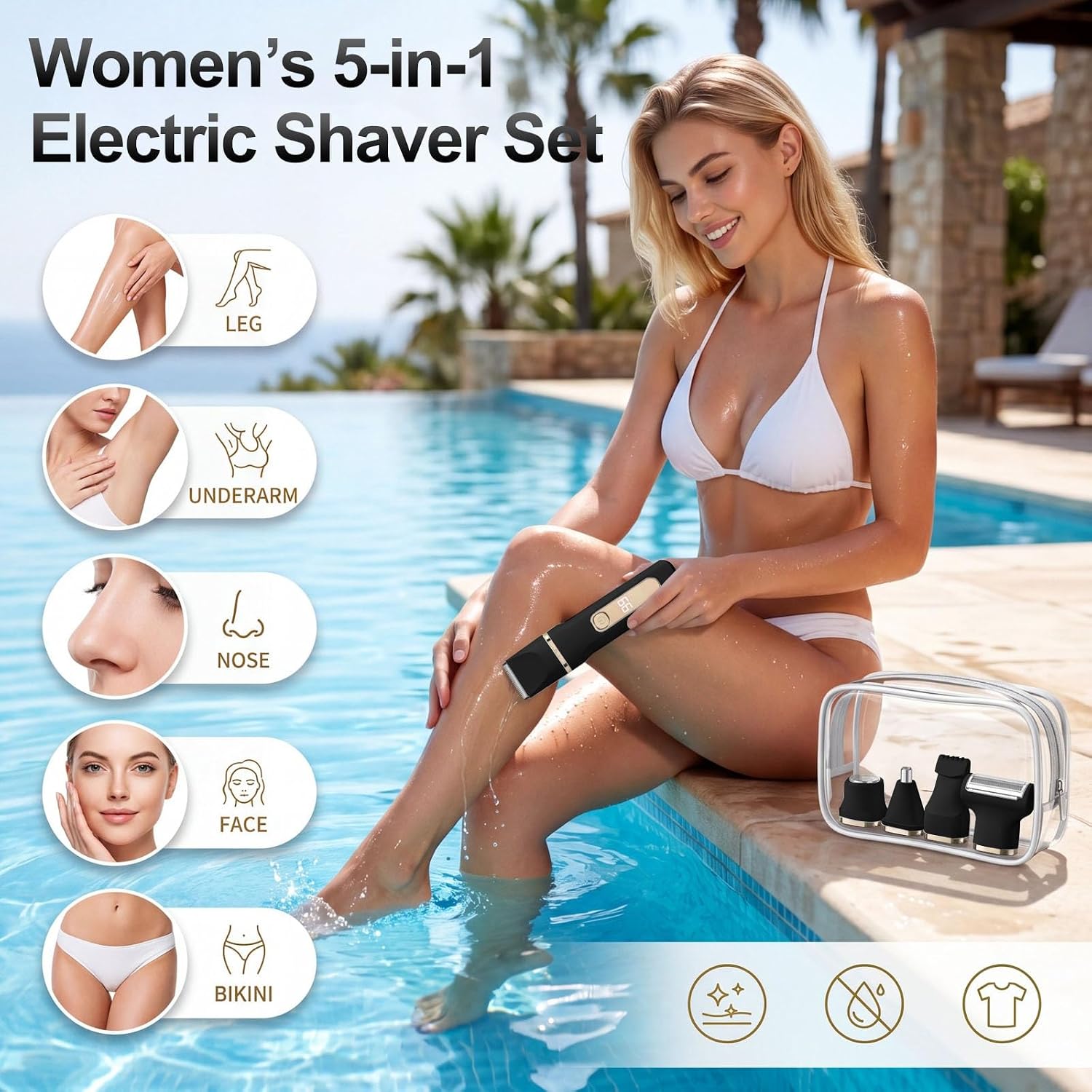 Detalle de KINGTEE L6D 5-in-1 Women's Bikini Trimmer, IPX7 Waterproof, USB-C Charging