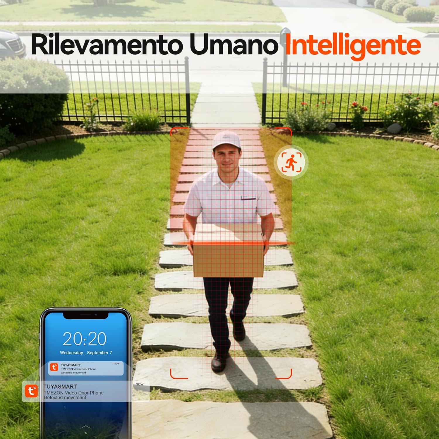 Detalle 2 de TMEZON Y73 Videocitofono Smart WiFi 2 Fili 7" TFT + Campanello IP65 con Telecamera 1080P – RFID, Movimento Umano, Controllo Remoto