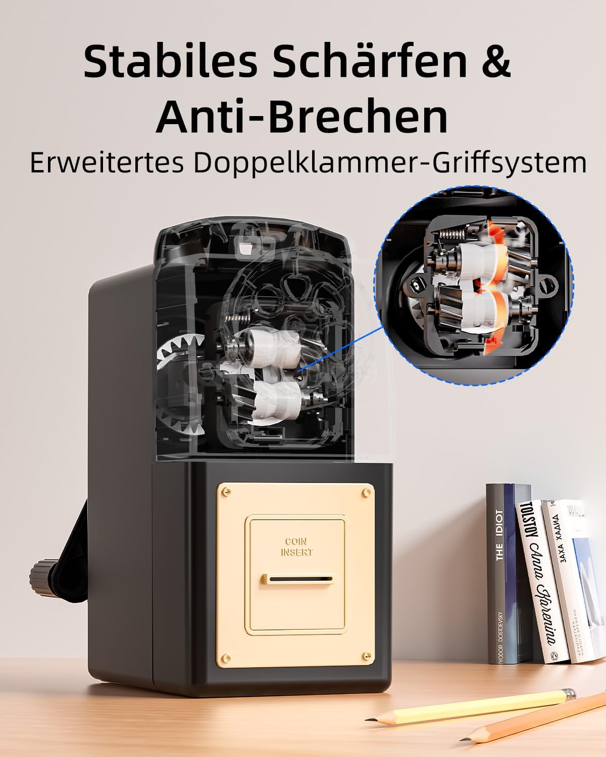 Thumbnail 3 de Zmol manueller Kurbe Anspitzer für Buntstifte – 6 Größen (6–12 mm) mit einstellbarer Spitze, Schwarz