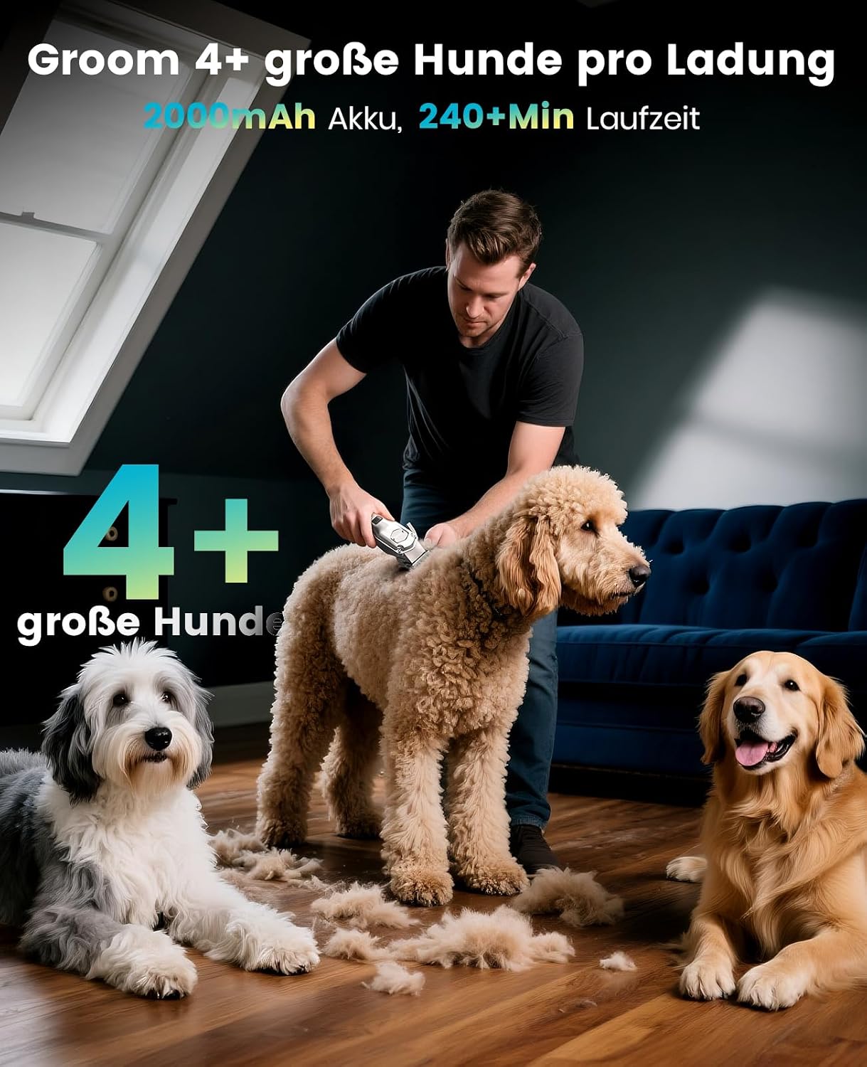 Thumbnail 6 de oneisall 4-in-1 Hundeschermaschine für dickes Fell (leise Profi-Schermaschine, Pfotentrimmer & Nagelschleifer, 4h Akku)