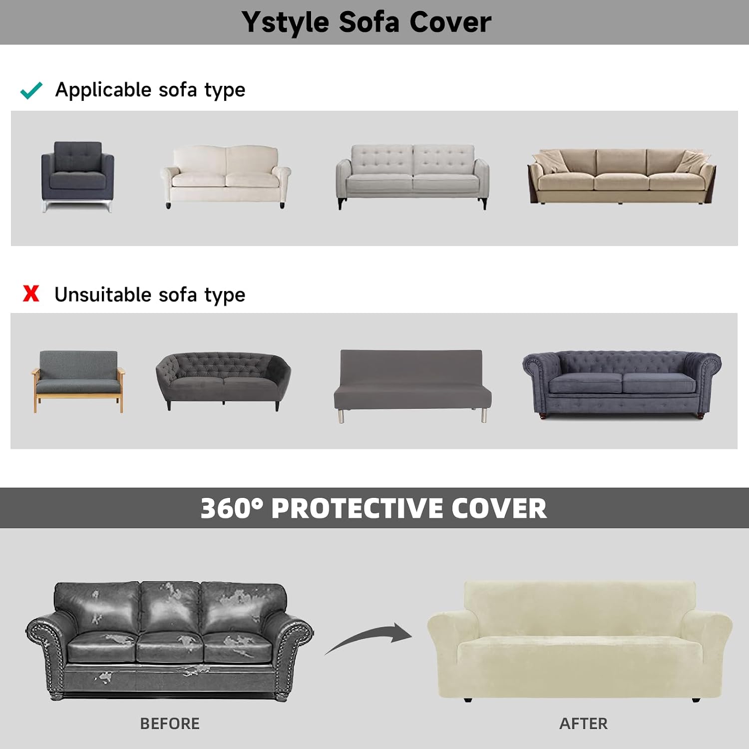 Thumbnail 6 de Ystyle Copridivano Velluto beige per divano 3 posti con braccioli, copripoltrona antigriffio elasticizzato