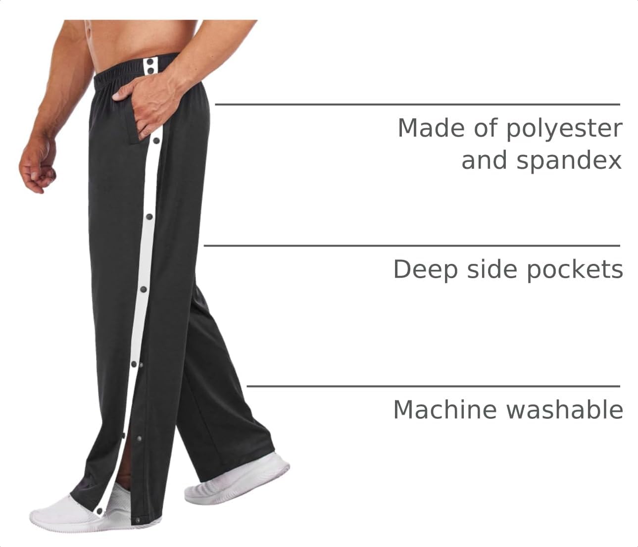 Detalle de Deyeek Men's Tear-Away Pants with Full-Side Snaps and Deep Pockets