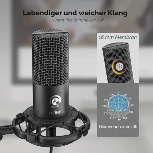 Thumbnail 3 de FIFINE Streaming Mikrofon Kit mit Arm – USB-Kondensator für PC, PS4/PS5, Mac, inkl. Popfilter und Shock Mount