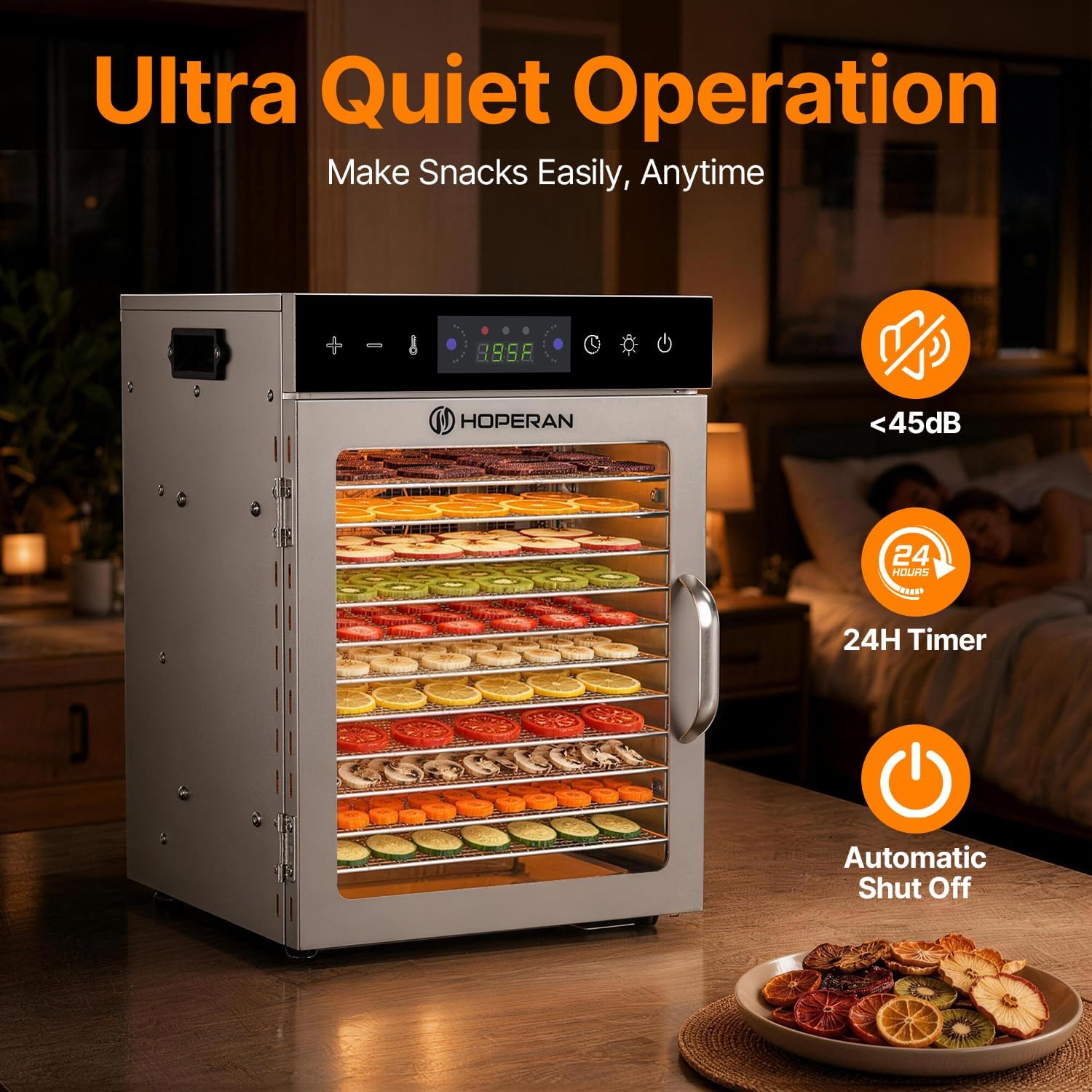 Thumbnail 4 de HOPERAN 12-Tray Food Dehydrator: Stainless Steel, Digital Temp & Time, BPA-Free