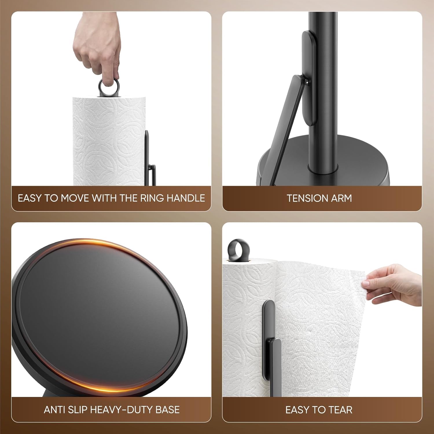 Detalle de theaoo Heavy-Duty Stainless Steel Paper Towel Holder with Tension Arm