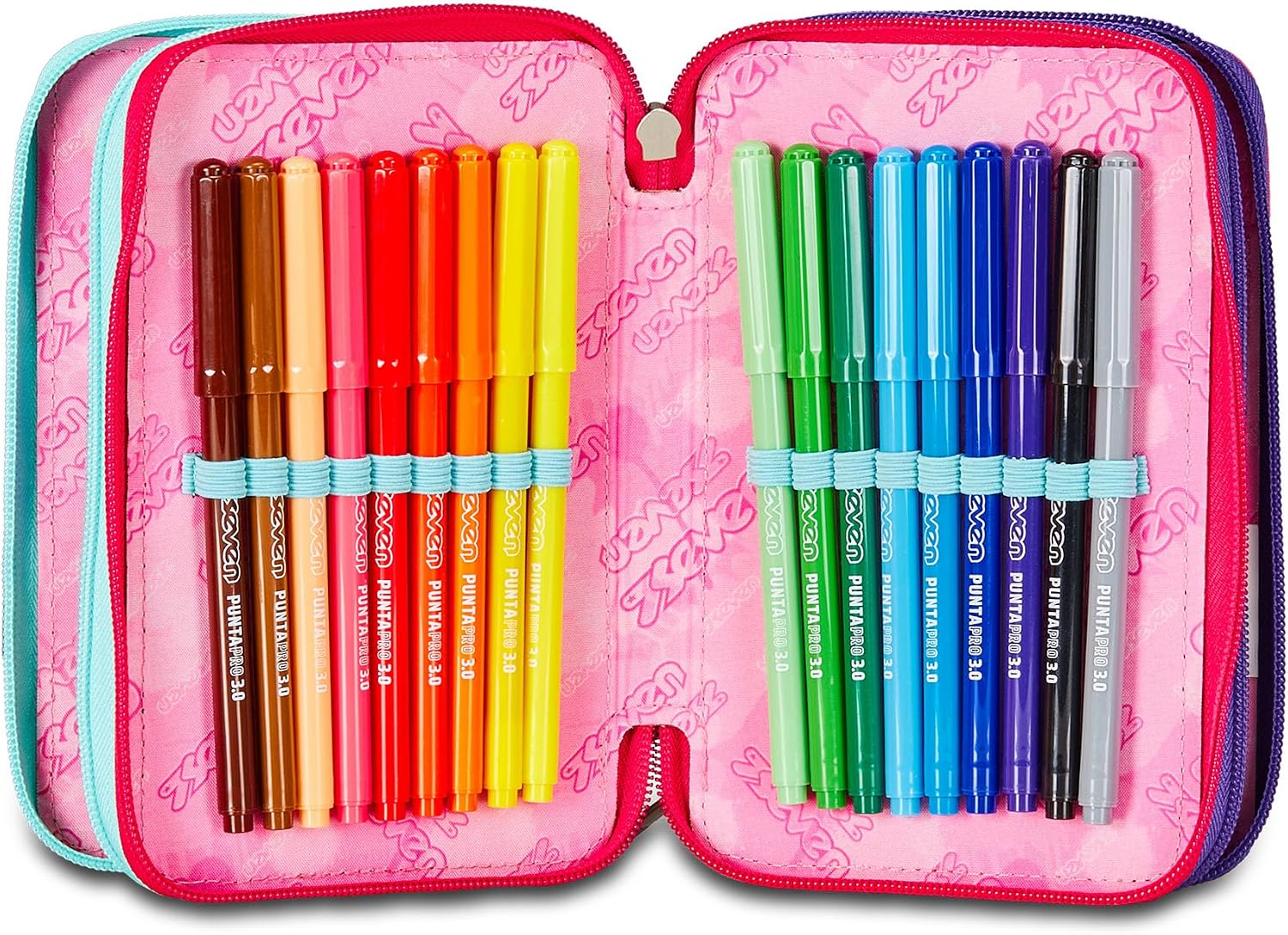 Detalle de Seven Astuccio Scuola Elementare a 3 scomparti con Set di Penne, Pennarelli e Matite – Shadefull Girl
