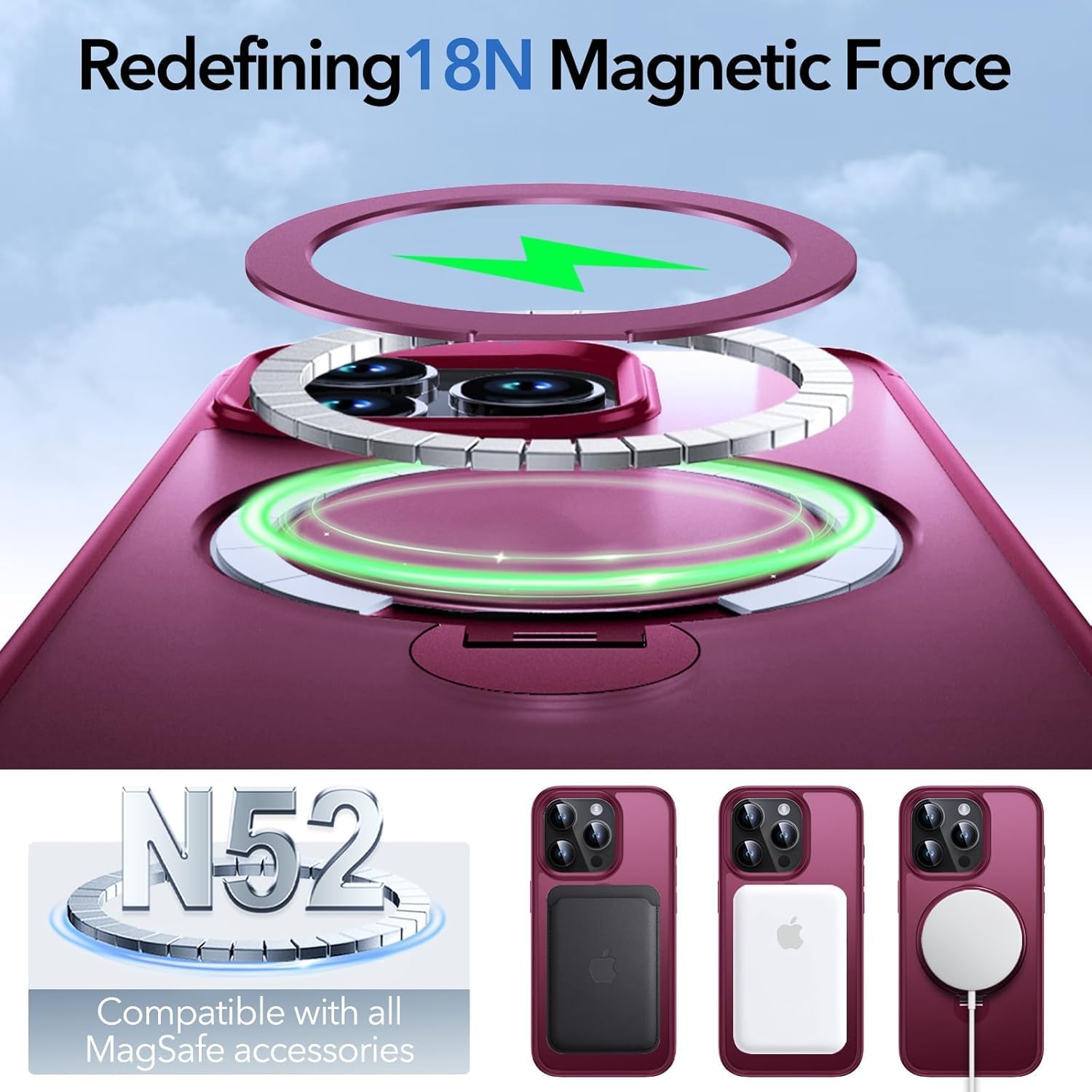Detalle de Anqrp 360° All-in-One-Ständerhülle für iPhone 15 Pro – MagSafe kompatibel, matt, Stoßfest und langlebig
