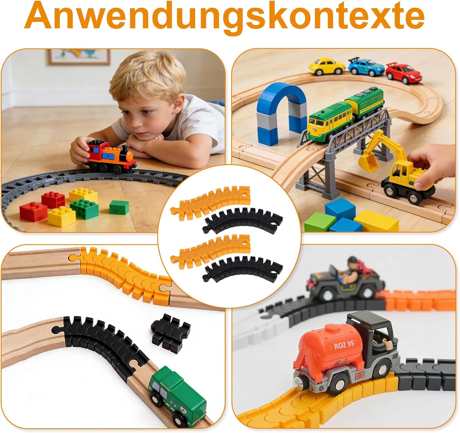 Thumbnail 6 de Lixstyea 4 farbige Flexschienen-Erweiterungsset für die Holzeisenbahn