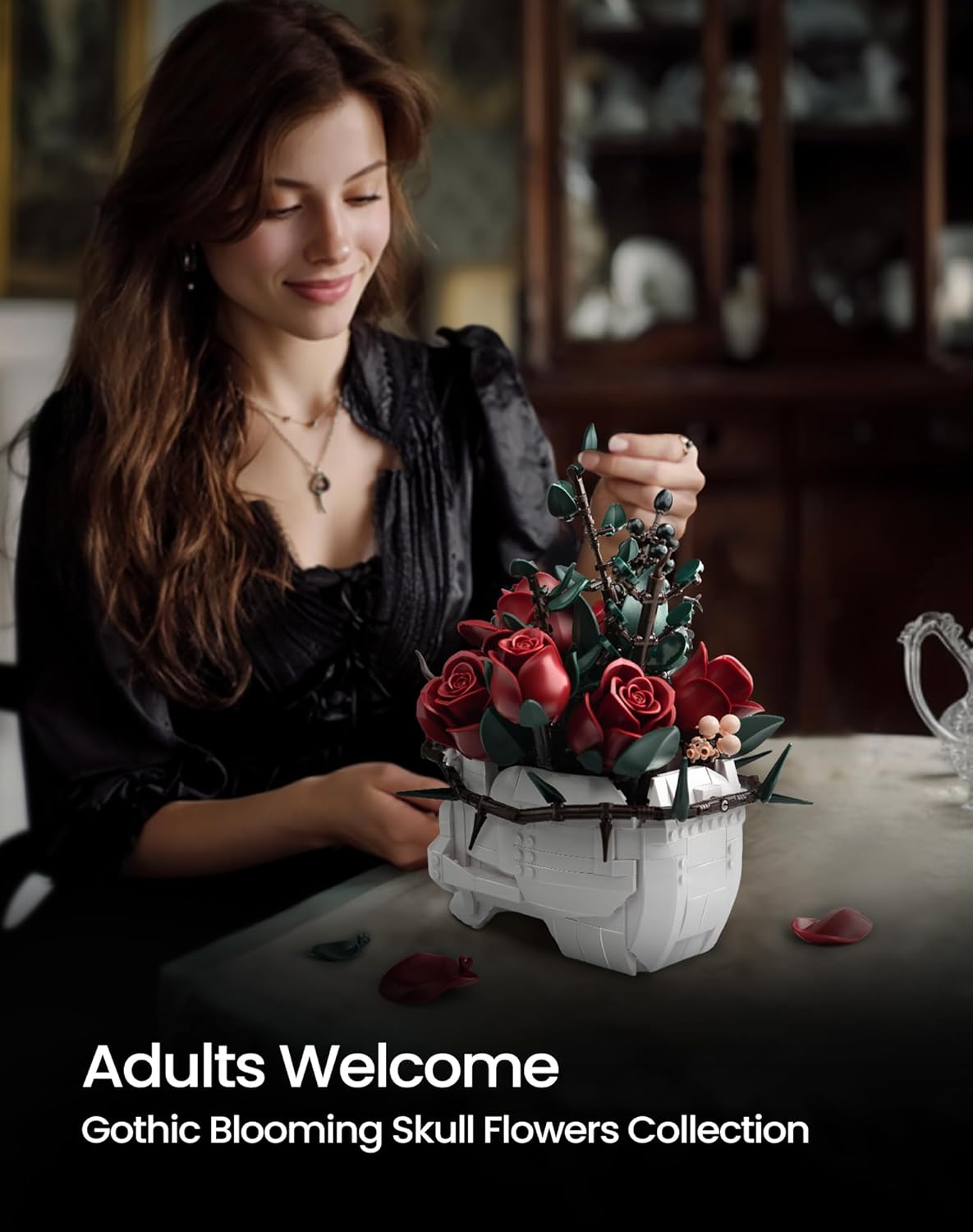 Thumbnail 1 de iATOM Skull Roses Building Set 10.8 in 💐