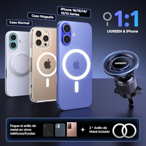 Thumbnail 1 de UGREEN Soporte Móvil Coche MagSafe 360° Rotación – Ventilación de coche con imanes fuertes y gancho metálico