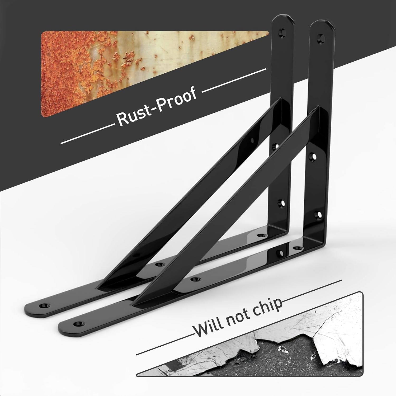Detalle 2 de Cudebo bracket-10inch-12 10-Inch Shelf Brackets, 12-Pack, Black Powder-Coated Steel
