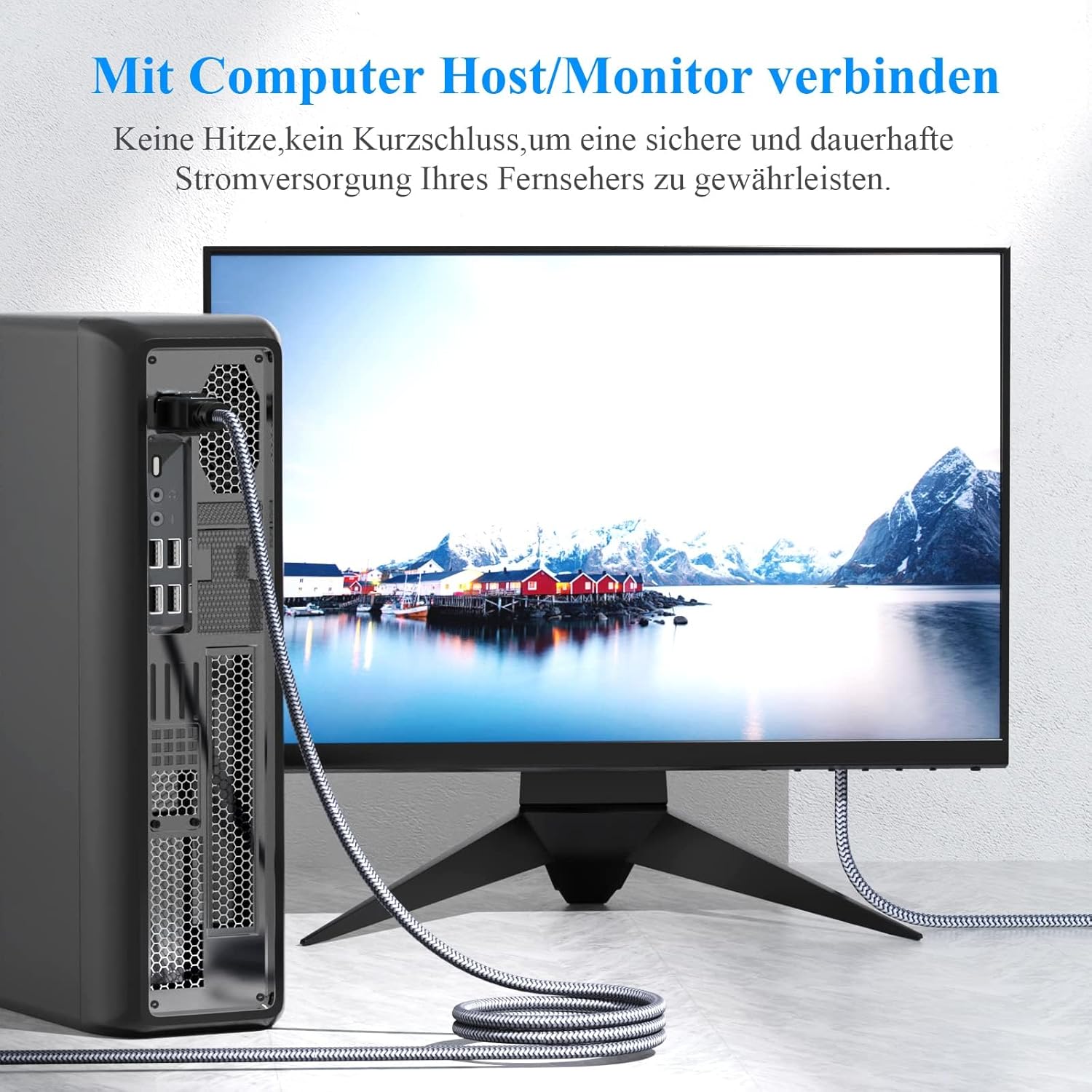 Thumbnail 5 de Netzkabel 3-polig Kaltgerätekabel 0,5 m Nylon-Geflecht, CEE 7/7 auf IEC60320 C13 – VDE-zertifiziert