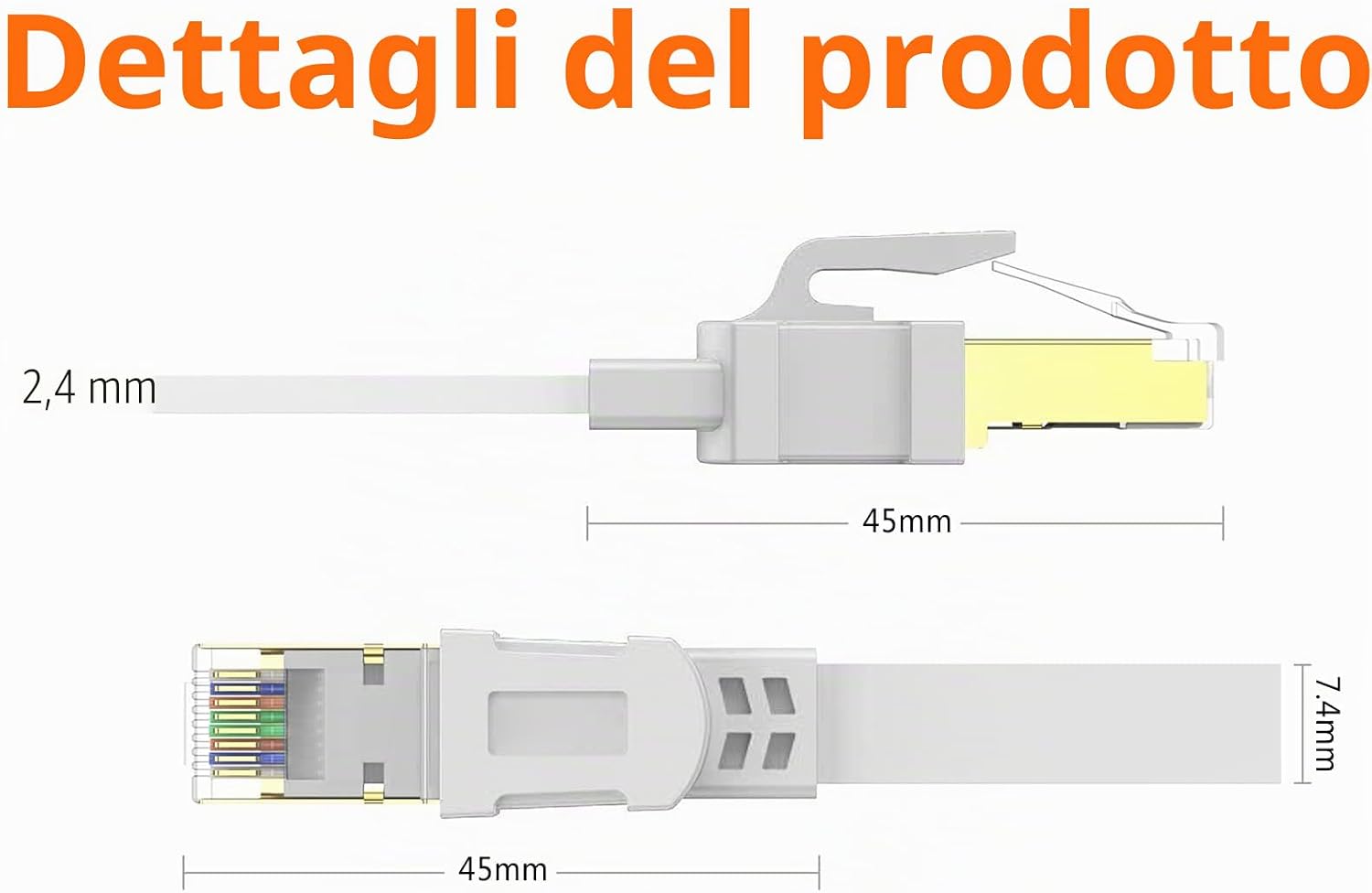 Thumbnail 2 de Ercielook Cavo Ethernet Cat 8 12m – cavo LAN piatto schermato, 40 Gbps, 2000 MHz