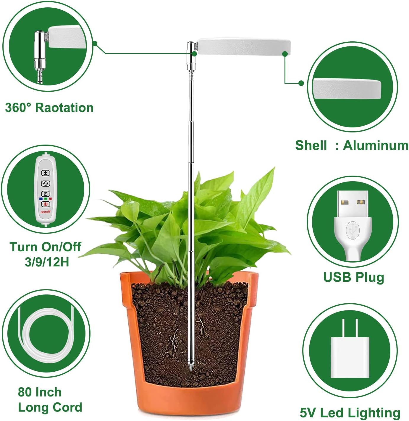 Detalle 2 de Wiaxulay BL-B10A 3.5-Inch Halo Grow Light, 3-Pack with Timer and 3 Light Modes
