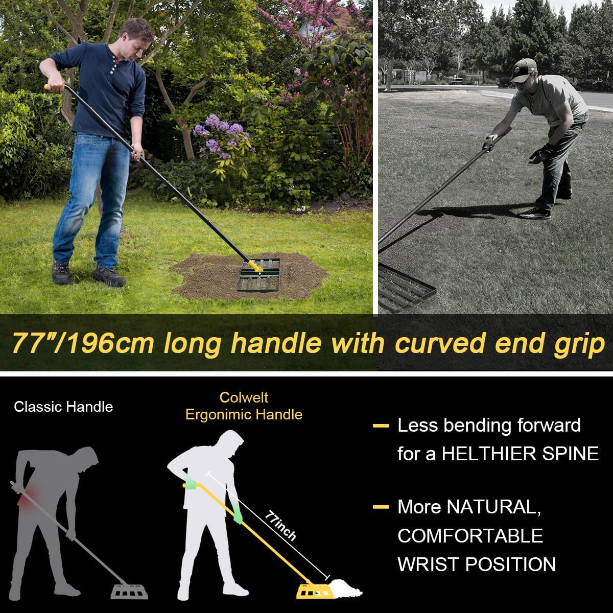 Detalle 2 de Colwelt C068 Lawn Levelling Rake, 17 x 10 in Plate, Adjustable Handle