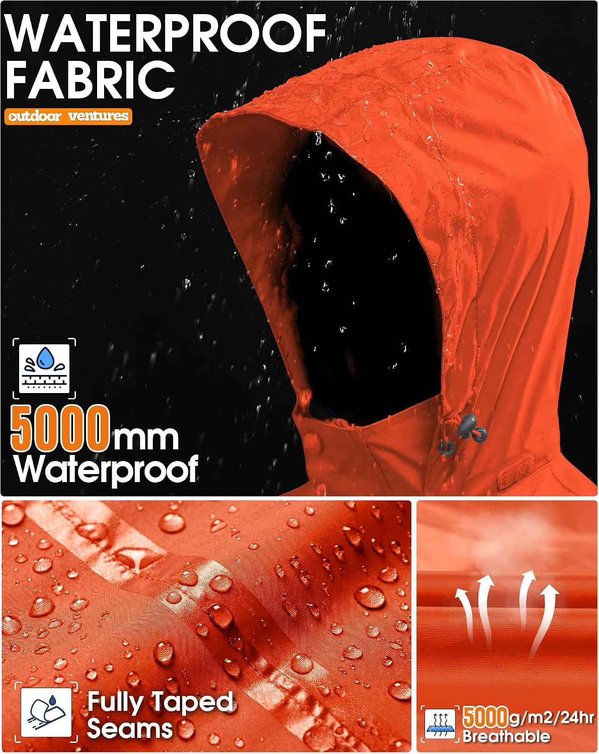 Detalle de Outdoor Ventures Men's Lightweight Waterproof Jacket