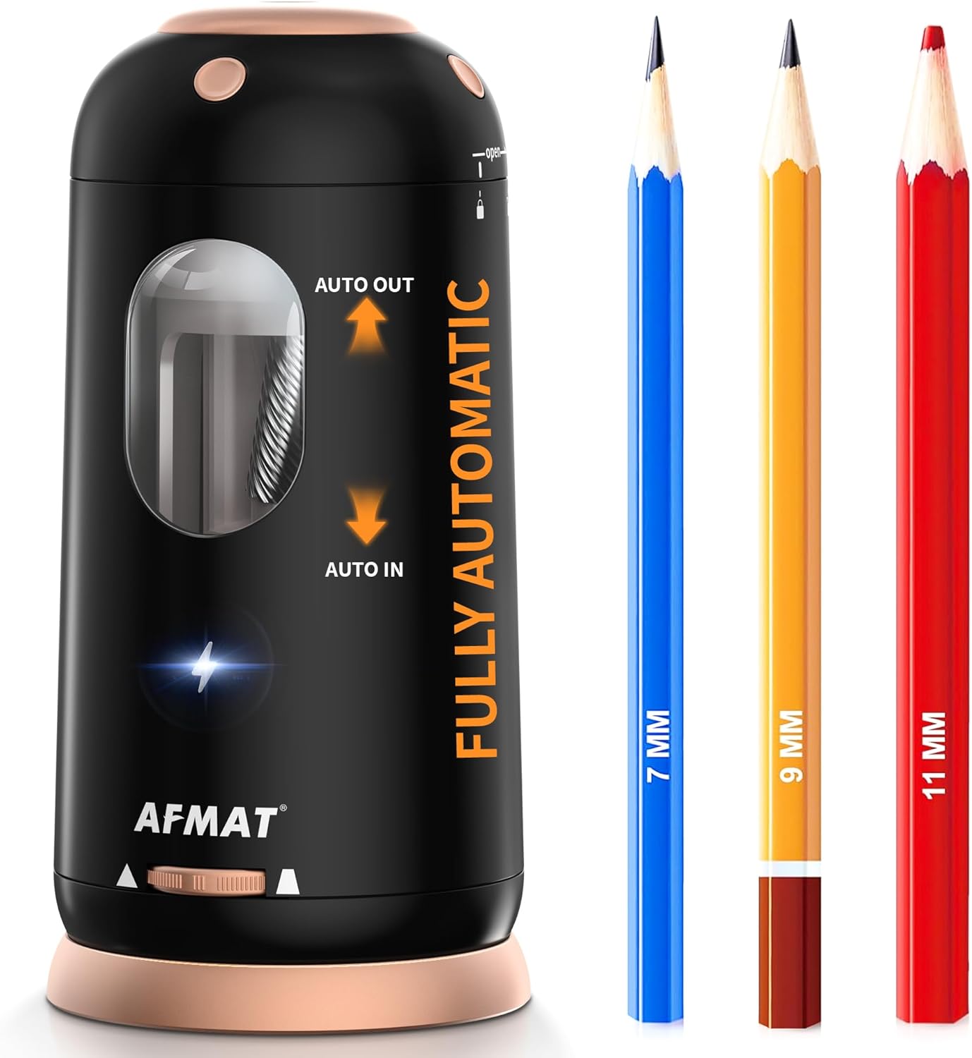 Detalle de AFMAT PSC8 Electric Pencil Sharpener, Rechargeable, Automatic, 7–11.5 mm