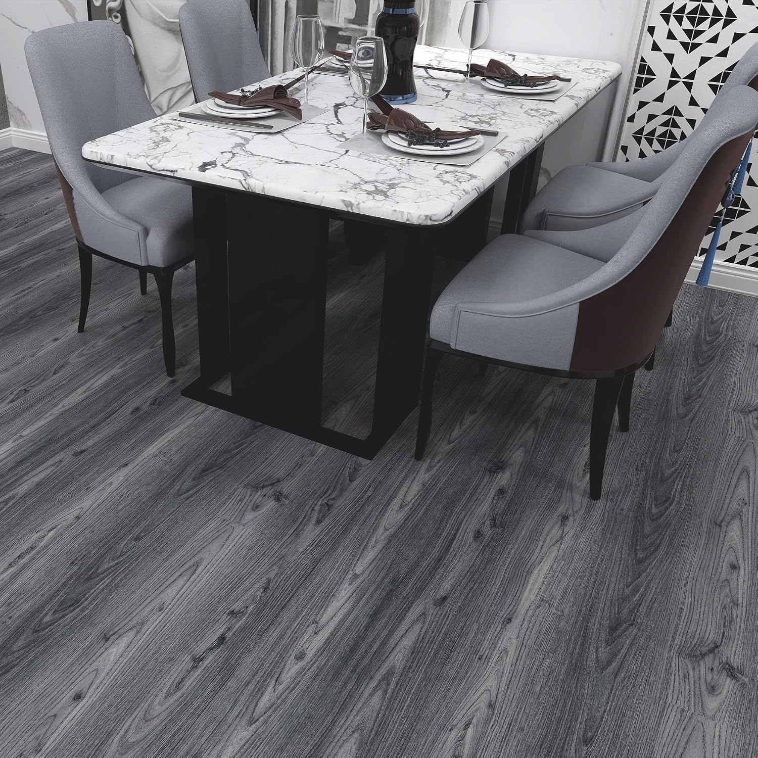 Detalle de Vinyl Flooring Roll 30cm x 5m – Peel & Stick Laminate Wood Effect in Nature Grey