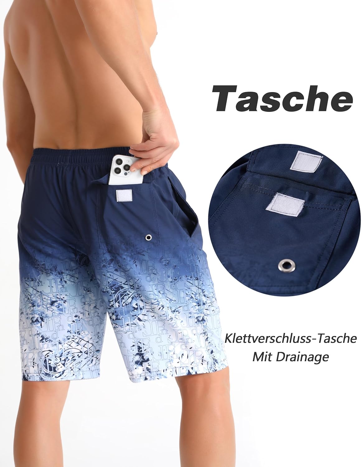 Detalle de ELETOP Herren Badehose Schnelltrocknend – Boardshorts mit Meshfutter und verstellbarem Tunnelzug
